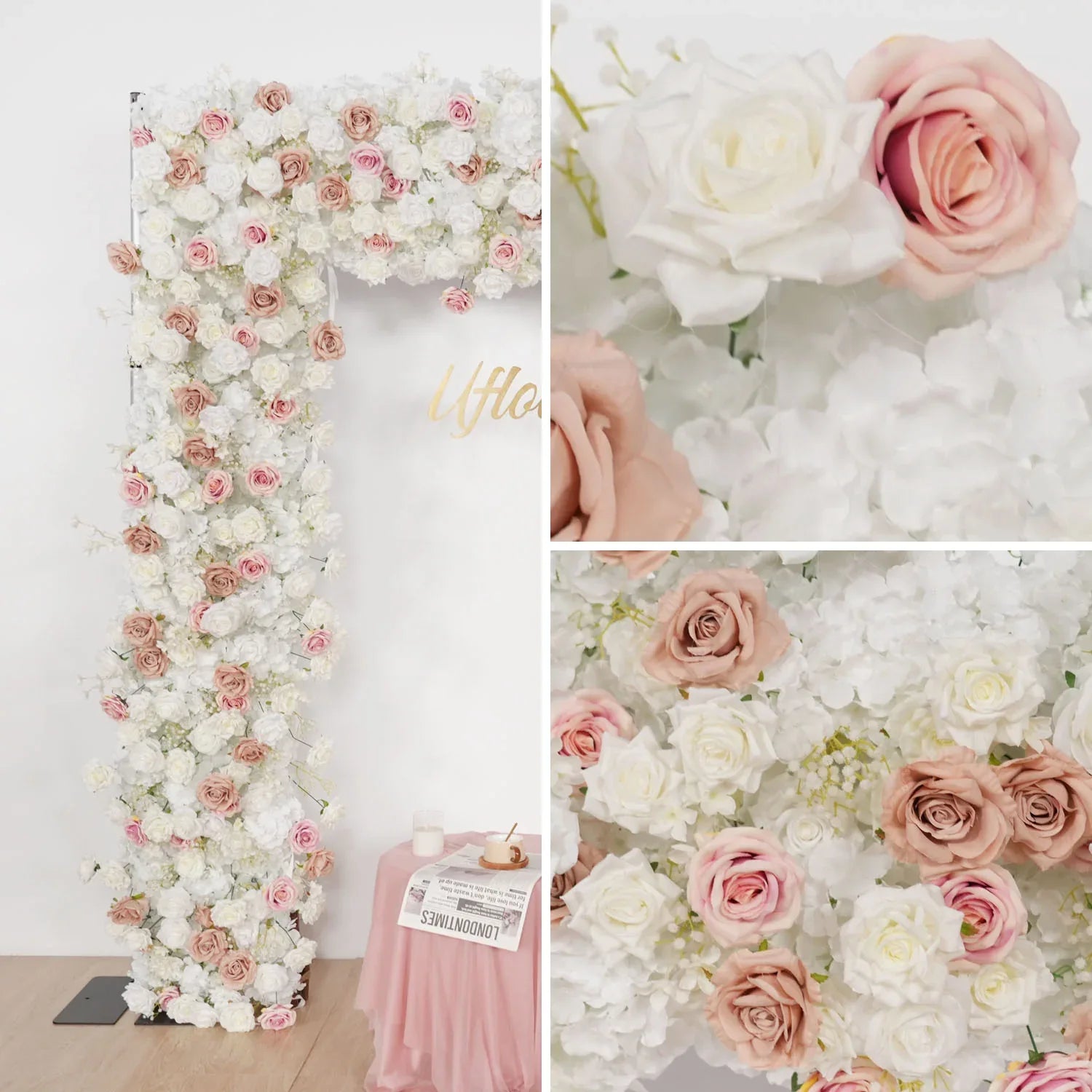 Uflower Pink Khaki Rose Wedding Background Flower Arrangement Arch Decoration SET80114 - Uflower