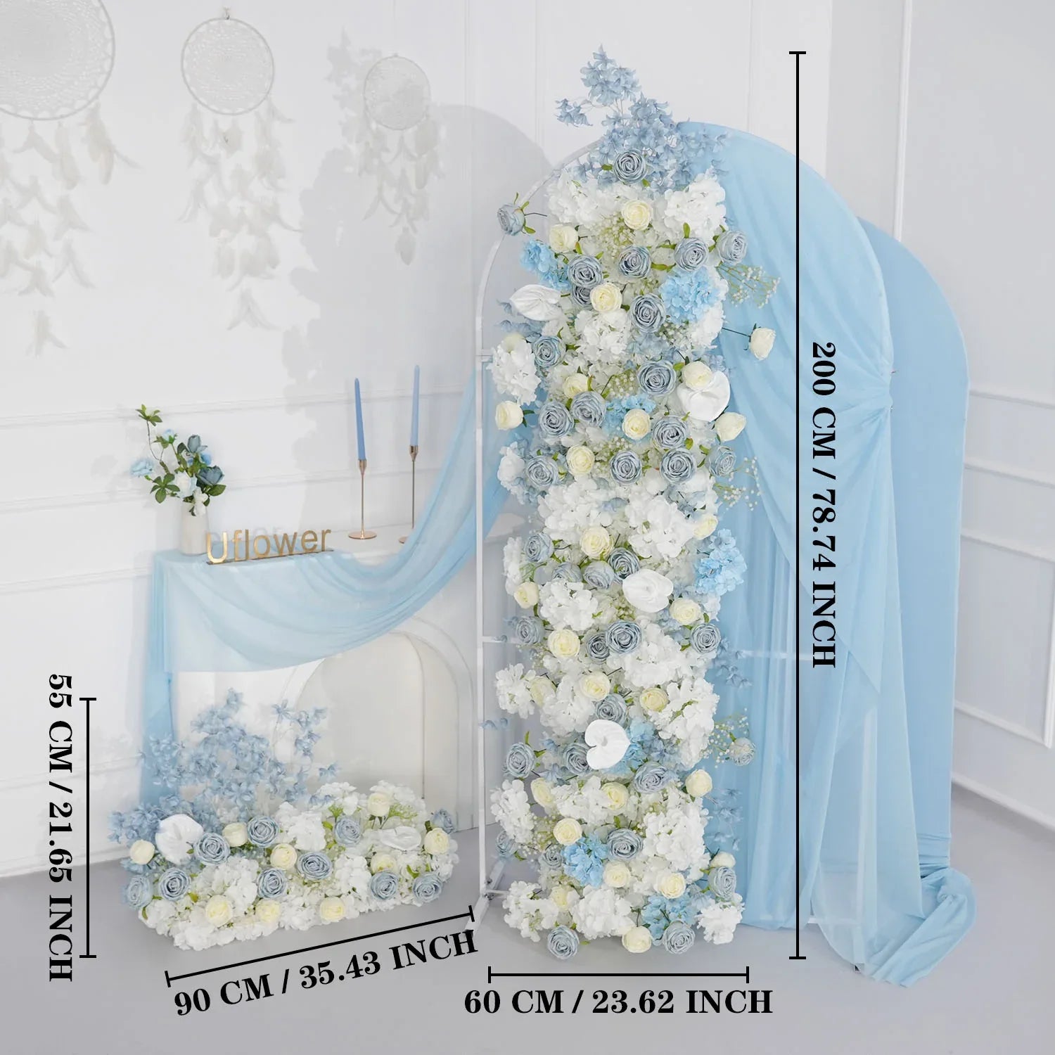 Uflower Blue White Flower Wedding Backdrop Arch Floral Arrangement SET80121 - Uflower