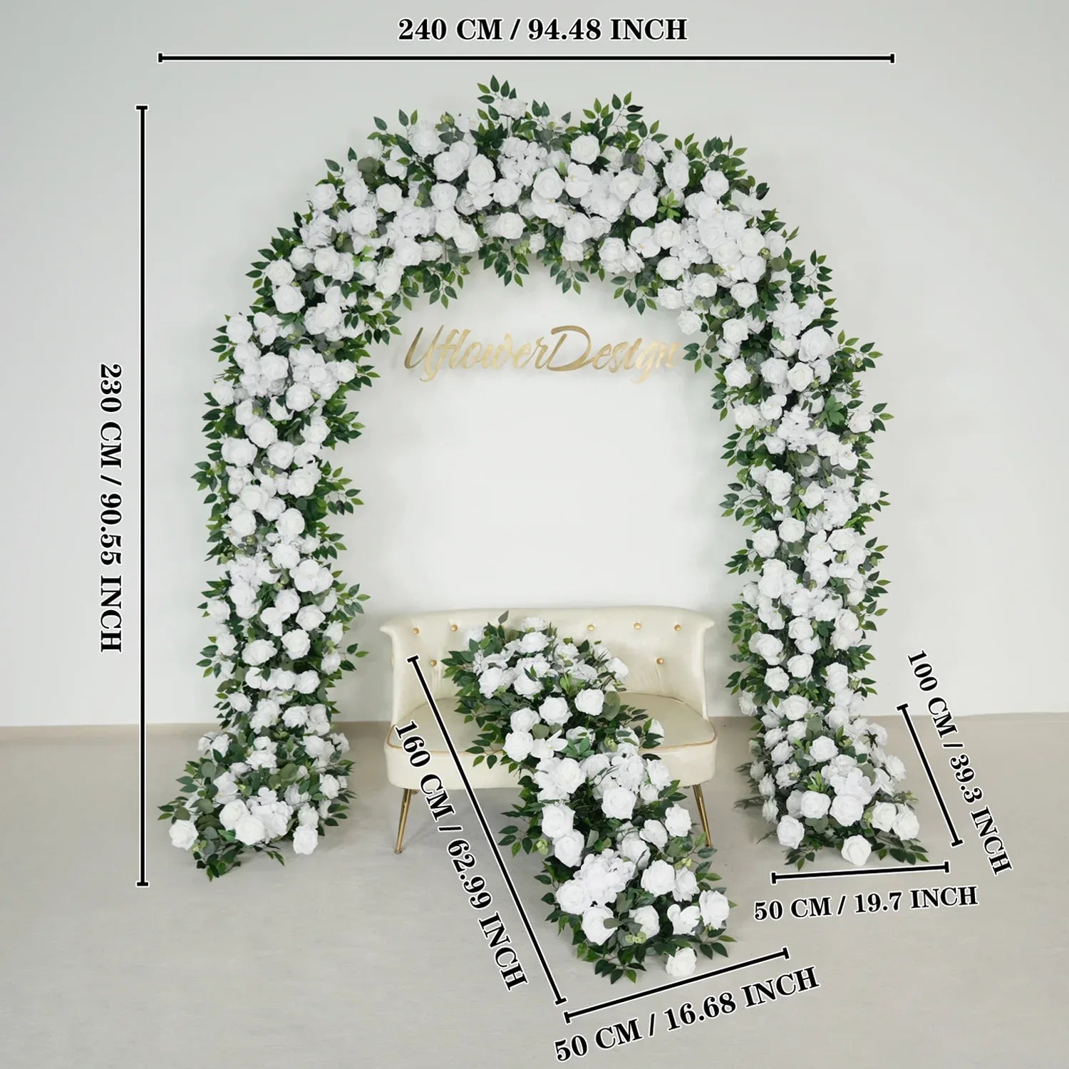 Uflower Green White Rose Willow Leaves Wedding Background Arch Decoration Flower Arrangement SET80086 - Uflower