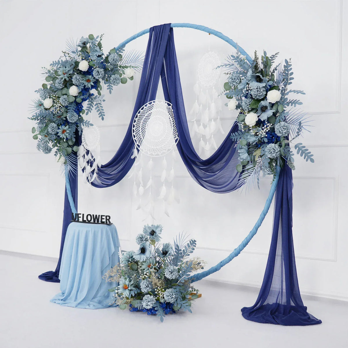 Artificial Grayish Blue Wedding KT Backdrop Flower Row Decor SET80072 - Uflower