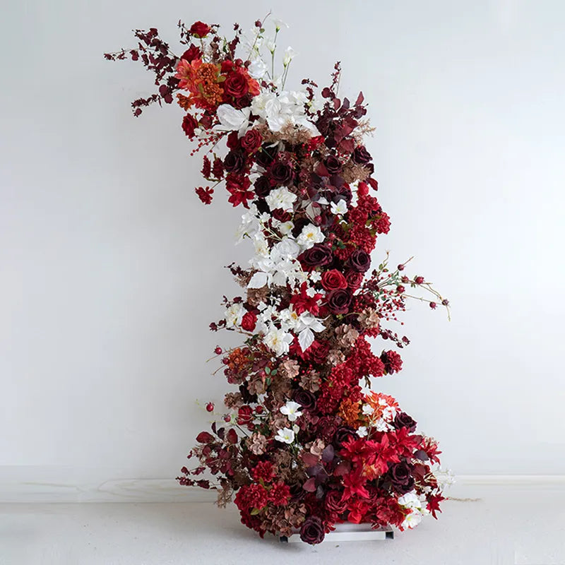 Uflower Red Floral Arrangement Horn Arch Wedding Backdrop Props SET80134-01