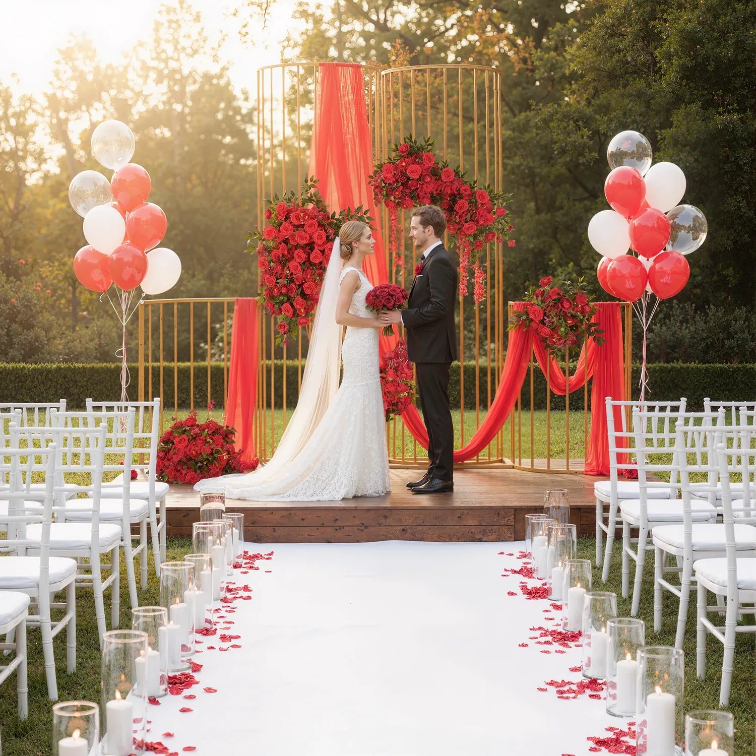 Uflower Artificial Red Wedding KT Backdrop Flower Decor SET80059 - Uflower