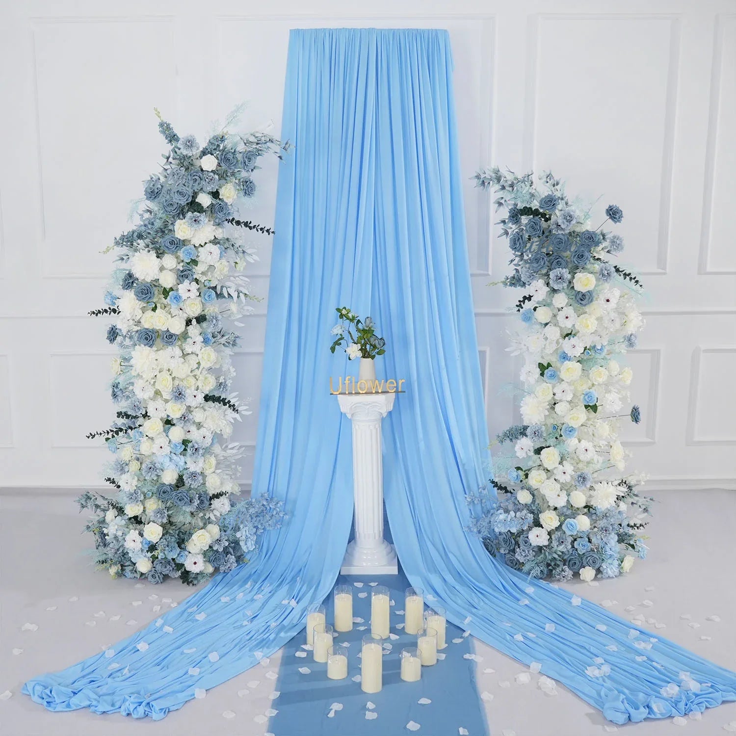 Uflower Blue White Floral Horn Arch Wedding Party Backdrop Decor SET80135 - Uflower