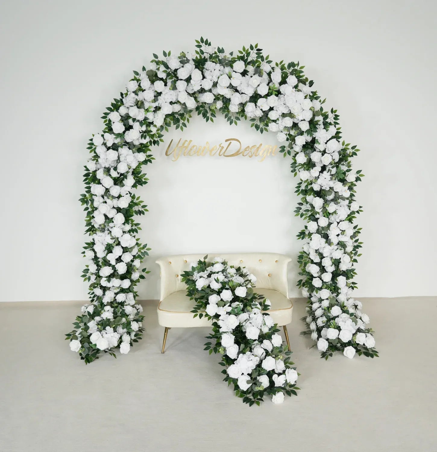Uflower Green White Rose Willow Leaves Wedding Background Arch Decoration Flower Arrangement SET80086 - Uflower