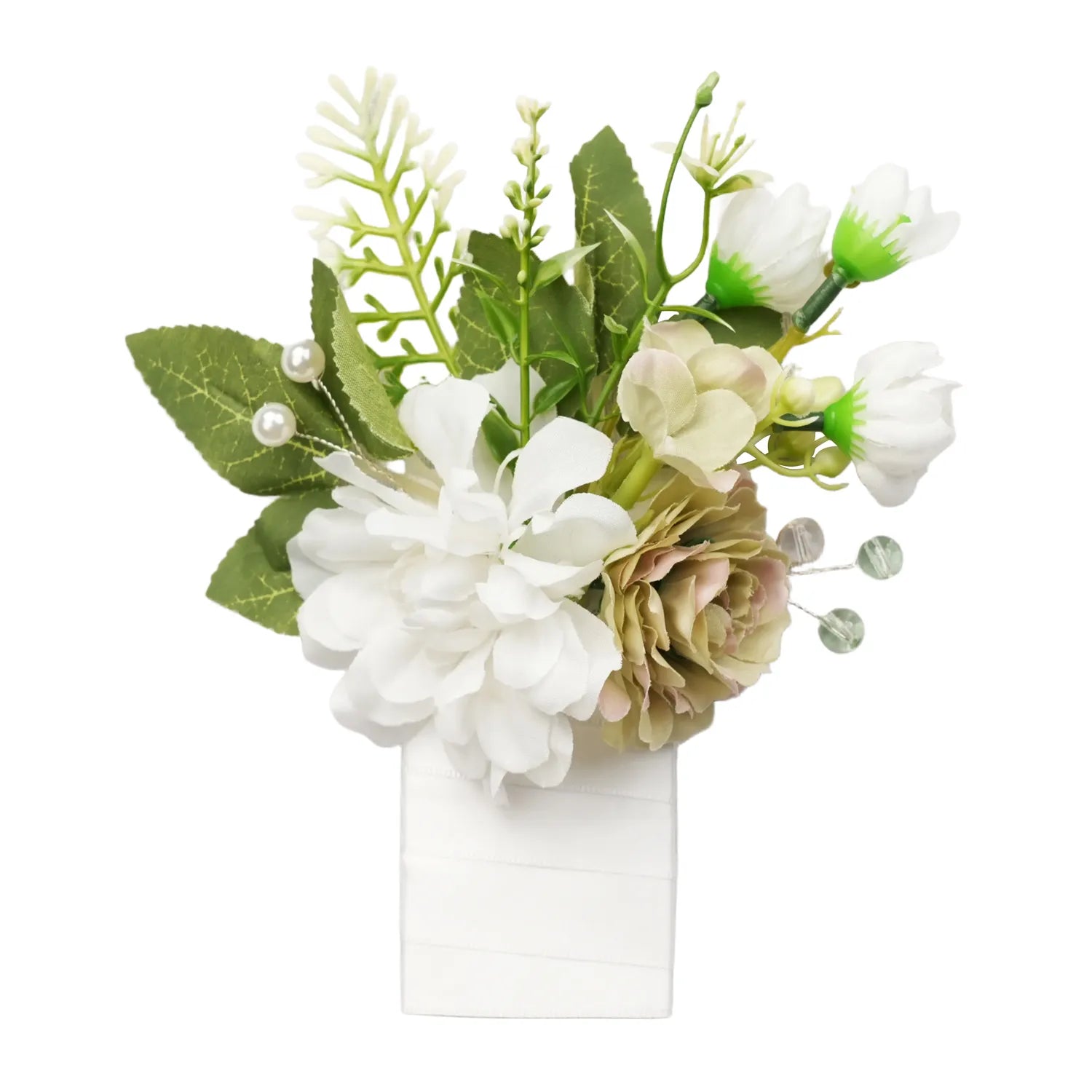 Uflower Boutonnieres in Green White with Card MG80008-02*6
