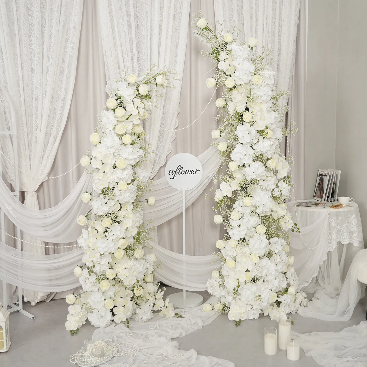 Uflower Gypsophile Blanc Arche Florale Corne Décoration de Toile de Fond pour Fête de Mariage SET80231