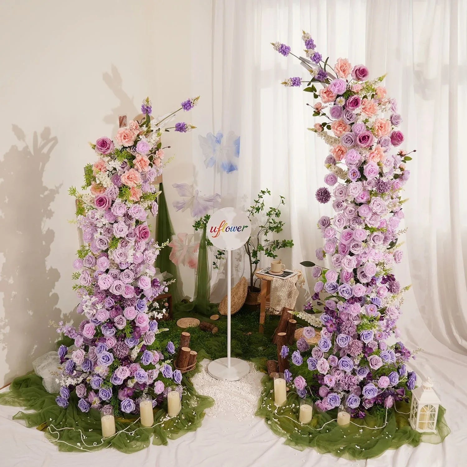 Uflower Gradient purple Floral Horn Arch Wedding Party Backdrop Decor SET80183 - Uflower