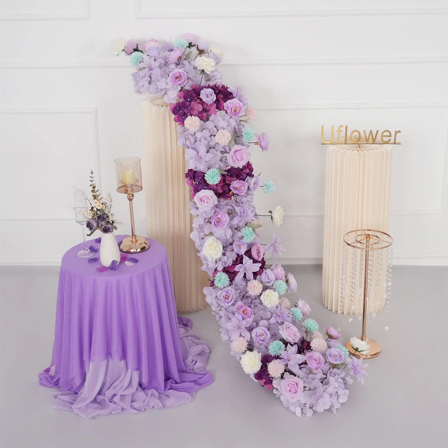 Uflower Purple Flower Row Sofa Table Runner Floor Flower Arrangement MC80122-01 - Uflower
