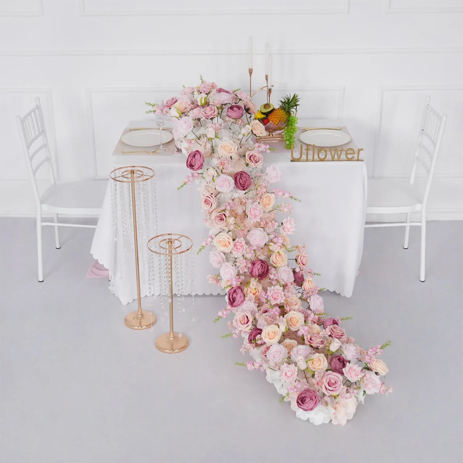 Uflower Pink Rose Sofa Table Runner Floor Flower Arrangement MC80024 - Uflower