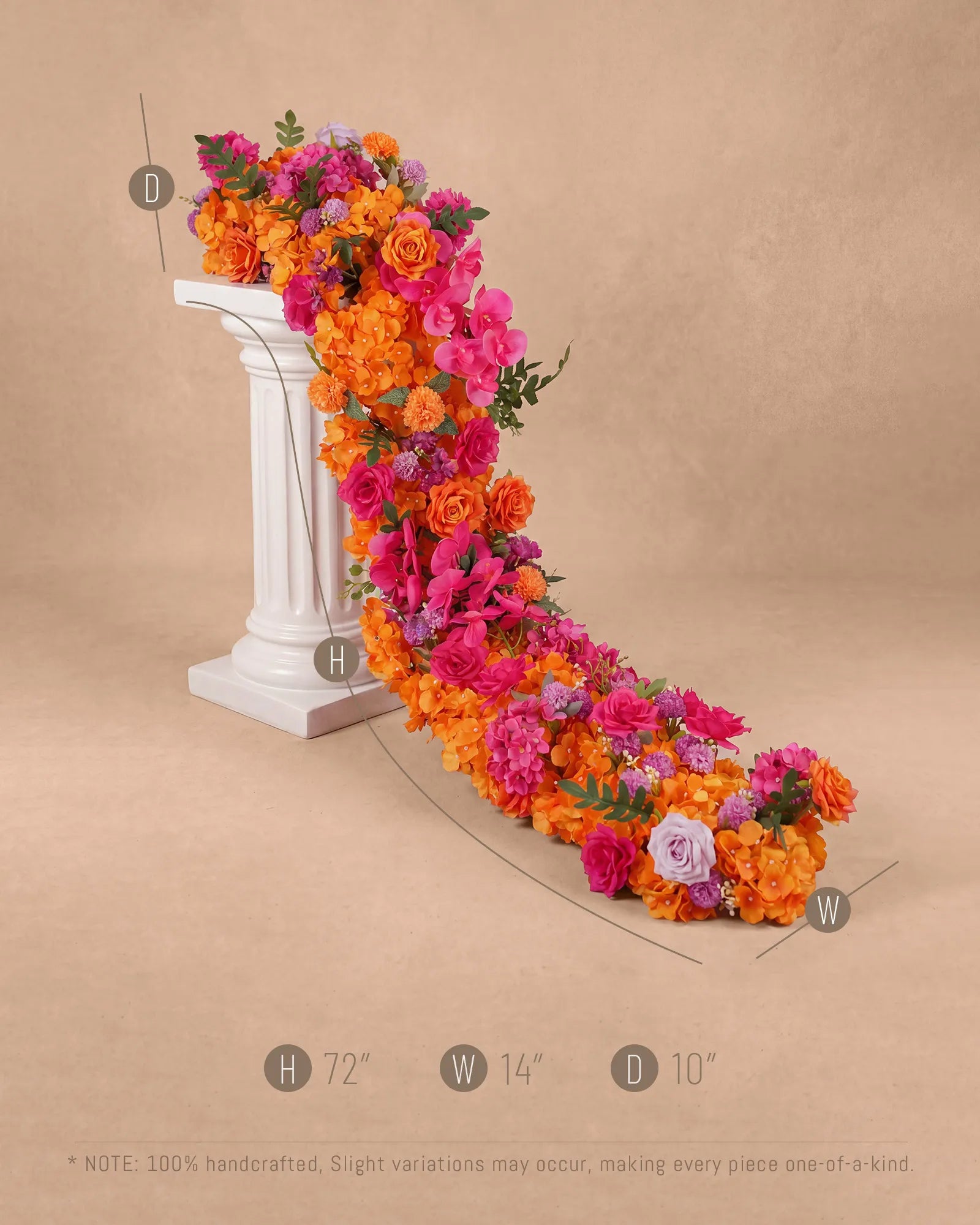 Uflower 200cm Rose Red Orange Flower Row with Drapes MC89002-02