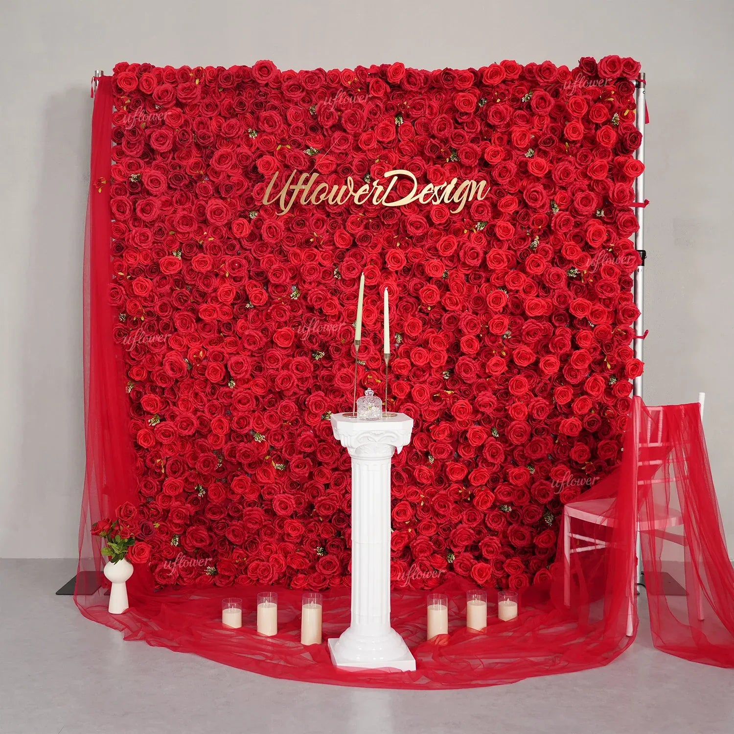 Uflower Red Rose Flower Wall Backdrop Wedding Party Decoration SET80200 - Uflower