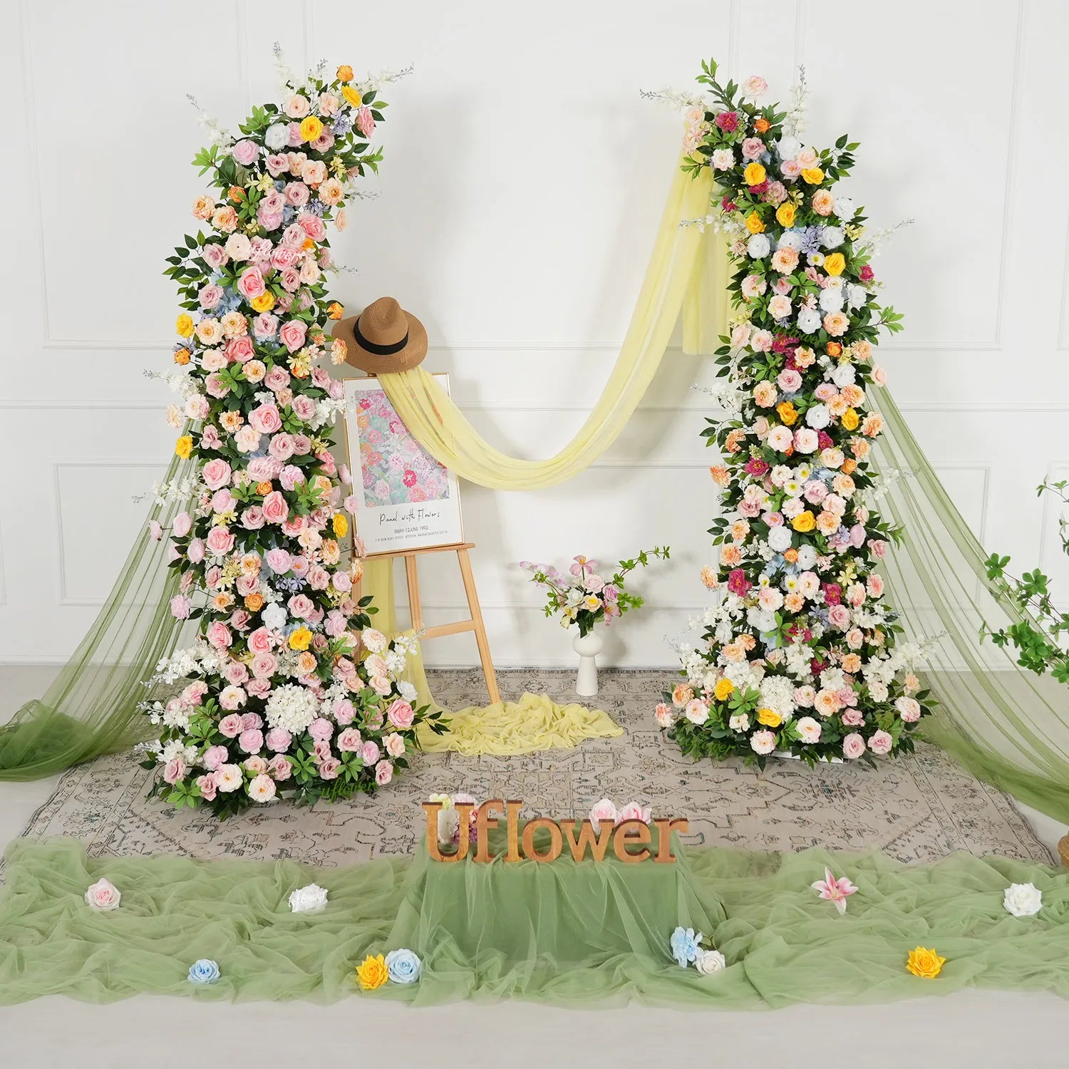 Uflower Colorful Floral Arrangement Horn Arch Wedding Backdrop Props SET80242-01