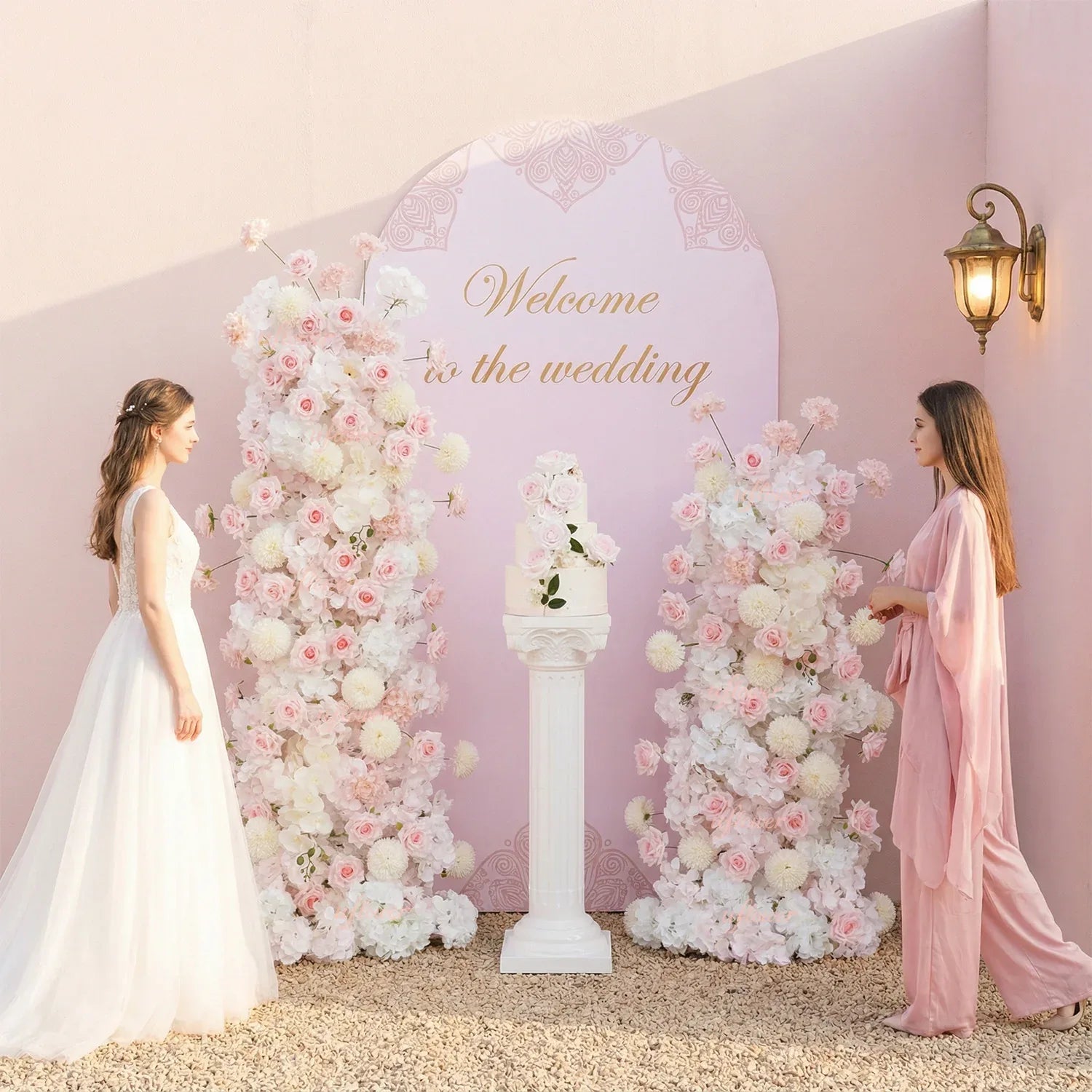 Uflower Pink Rose Orchid Pompoms Wedding Background Arch KT Board Decorative Flower SET80085 - Uflower