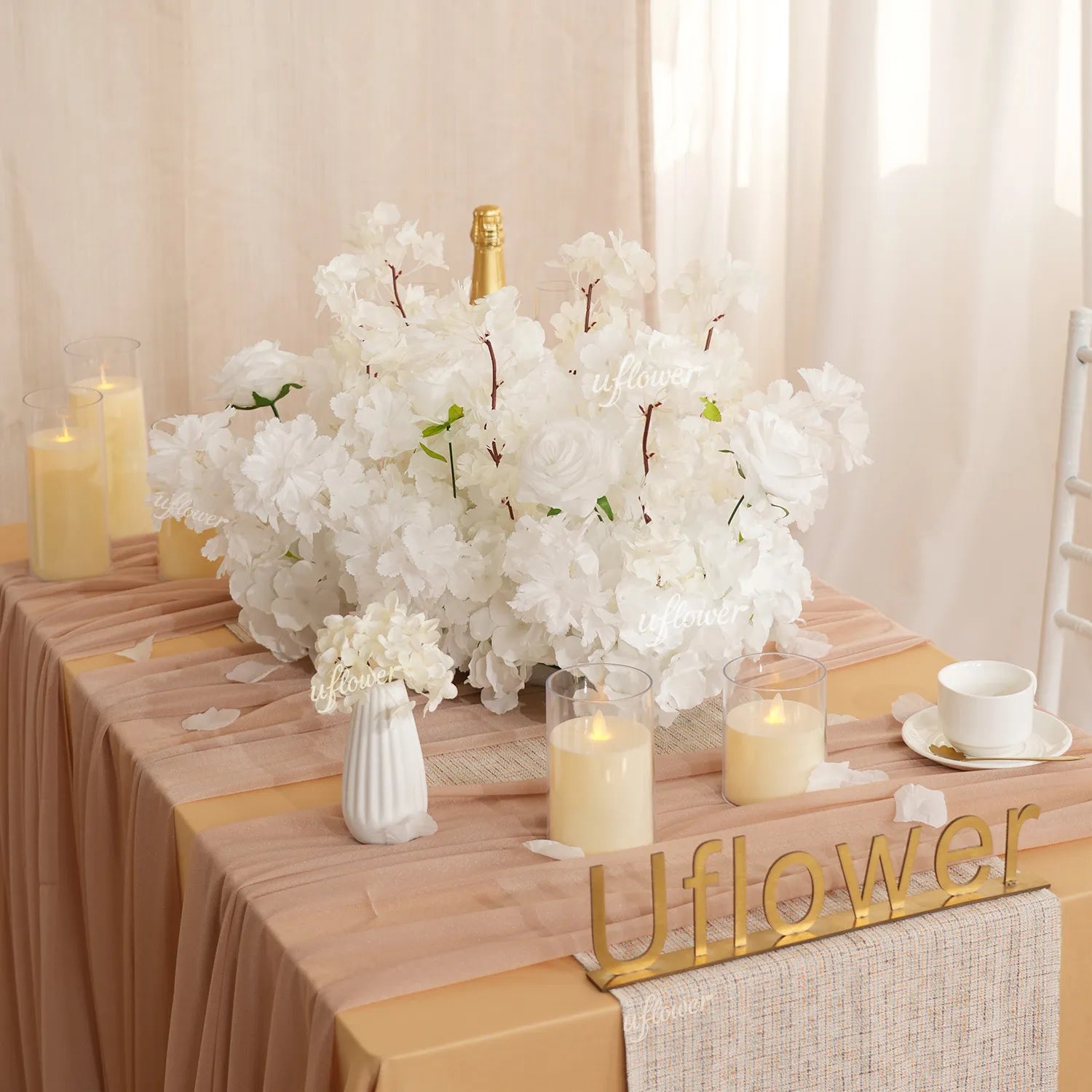 Uflower Artificial White Cherry Blossom Flower Row Wedding Decoration MC80205-01