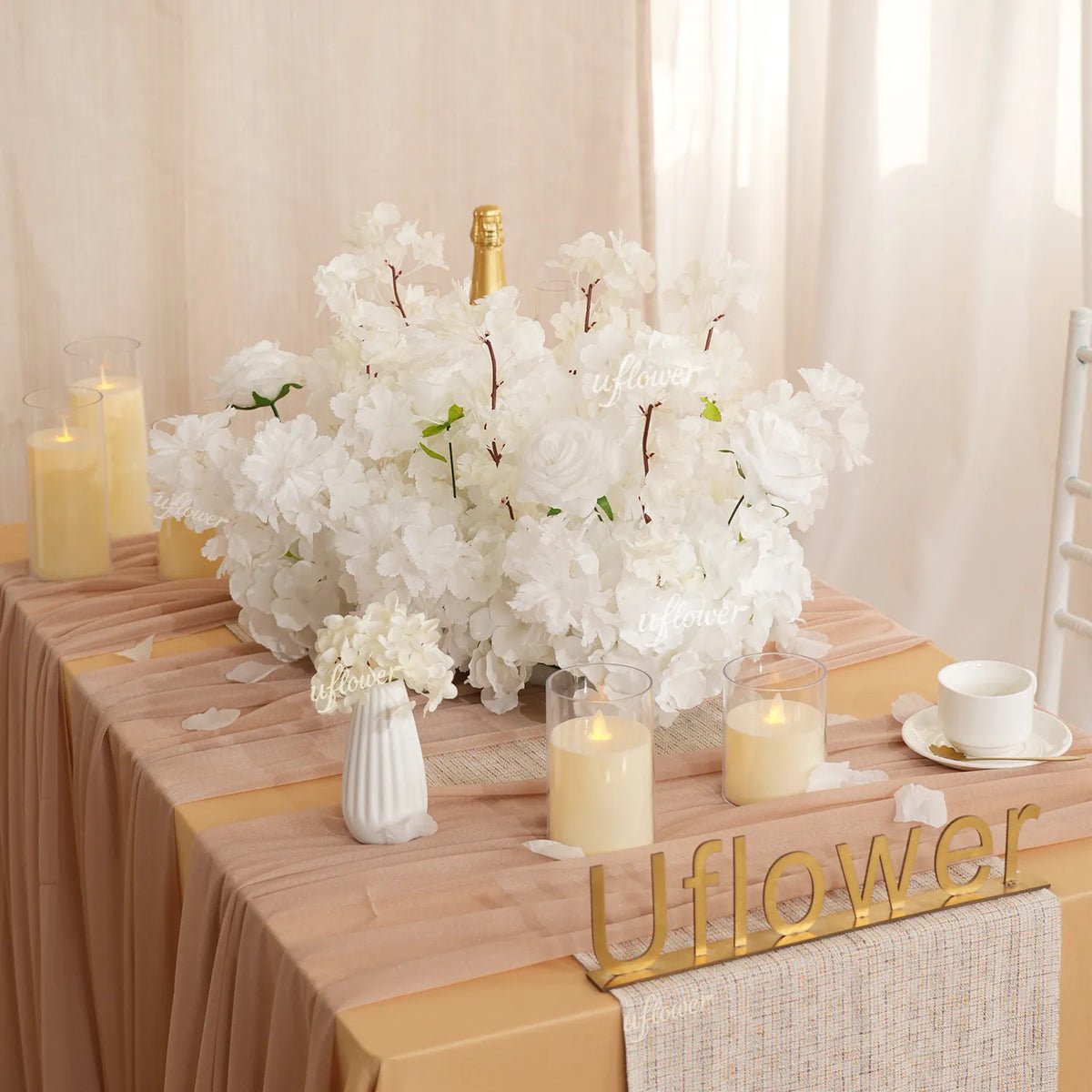Uflower Artificial White Cherry Blossom Flower Row Wedding Decoration MC80205-01
