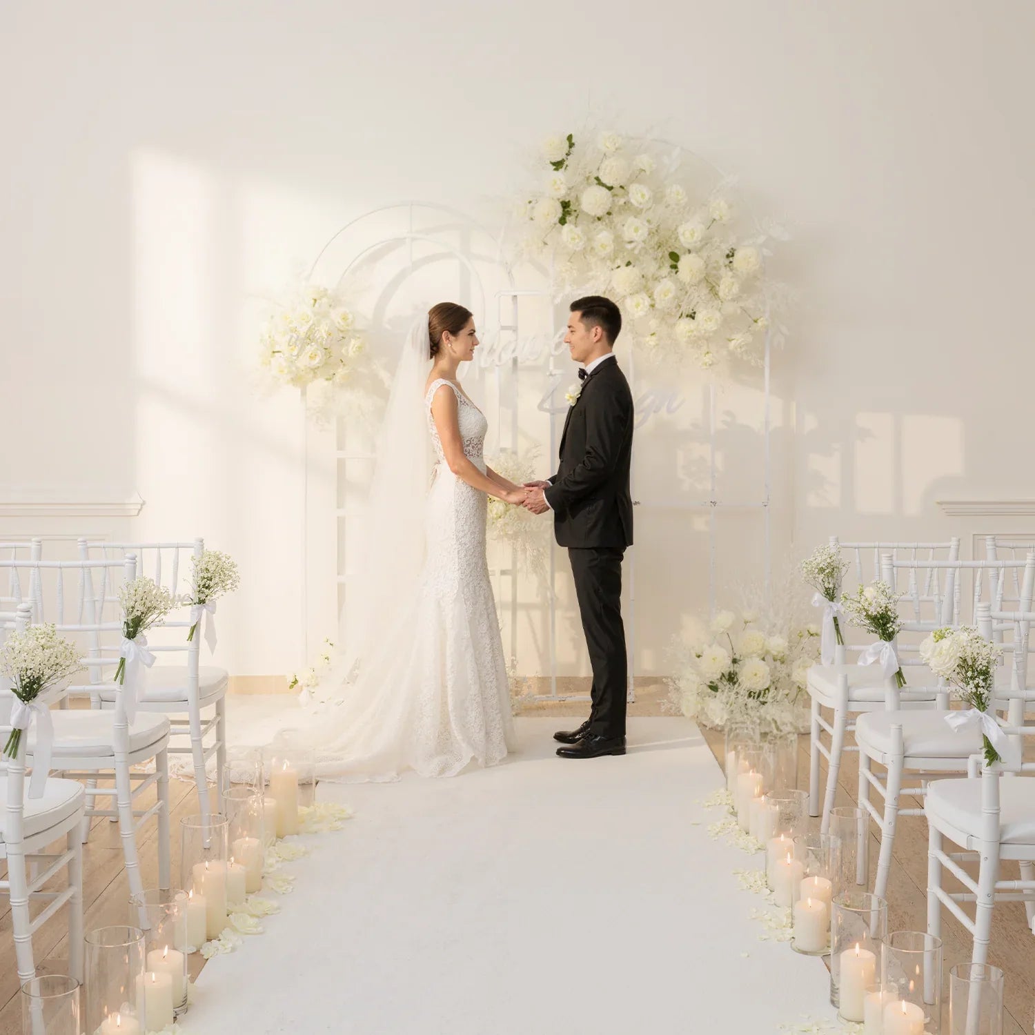 Uflower Artificial White Wedding KT Backdrop Flower Row Decor SET80061 - Uflower