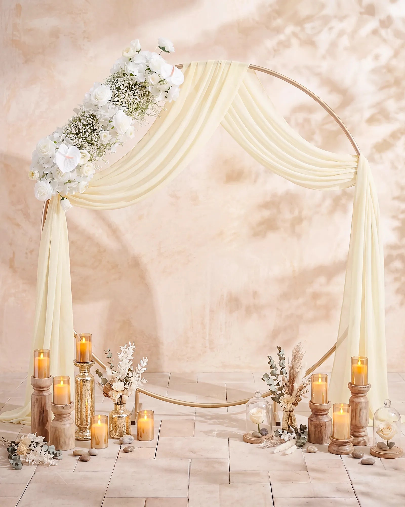 Uflower White Rose Baby's Breath Flower Row with Drapes MC89009-01
