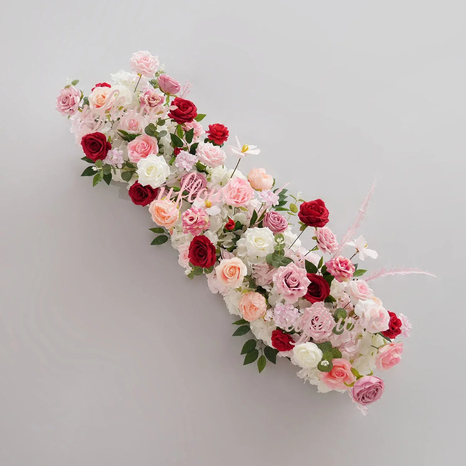 Uflower Pink White Rose Table Runner Sofa Floral Wedding Backdrop Decor SET80137 - Uflower