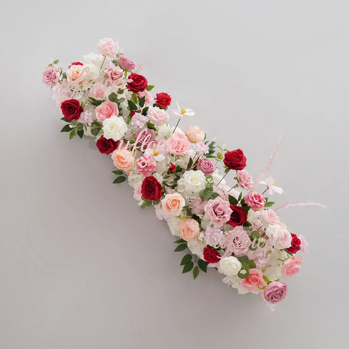 Uflower Pink White Rose Table Runner Sofa Floral Wedding Backdrop Decor SET80137 - Uflower