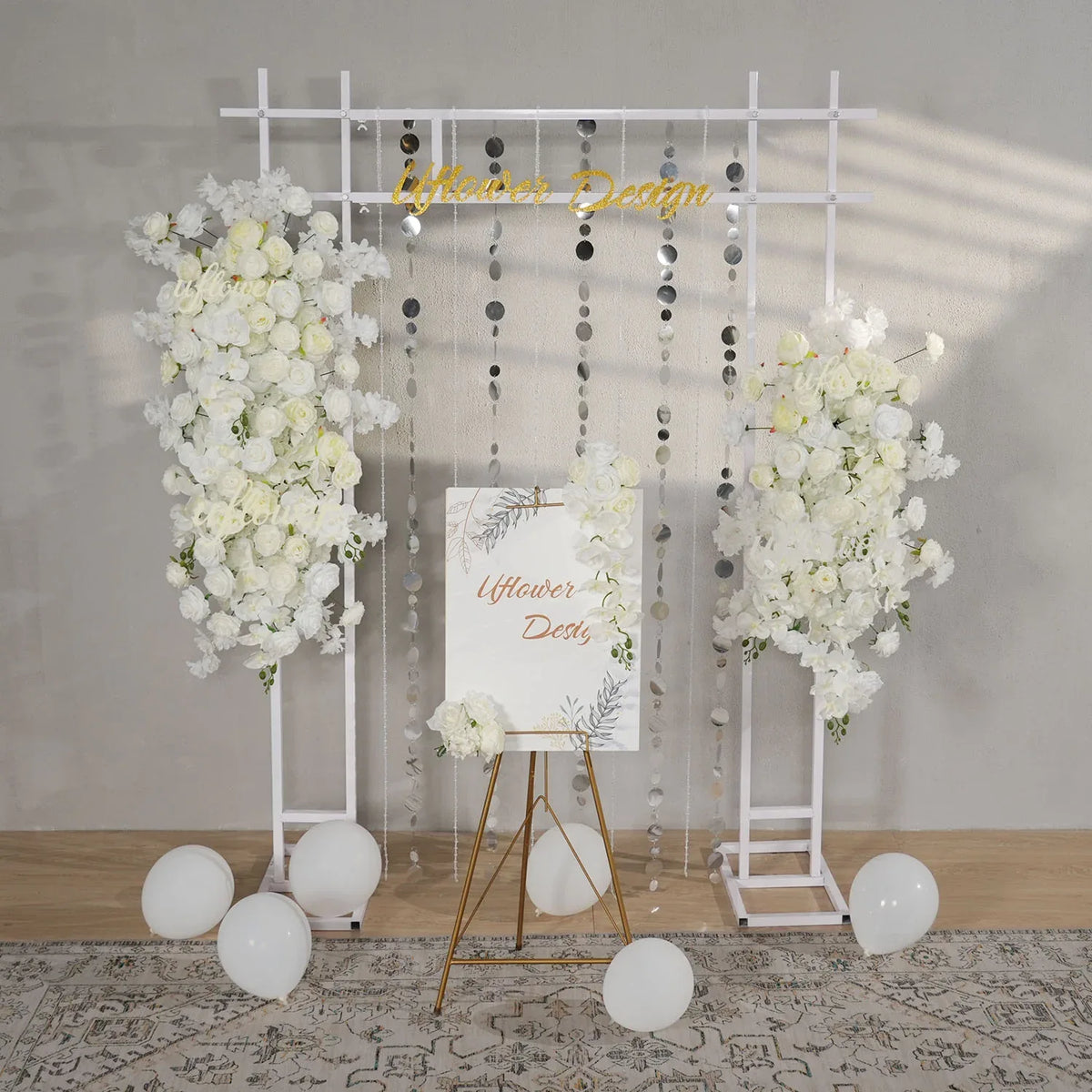 Uflower Artificial White Wedding KT Backdrop Flower Row Decor SET80129 - Uflower