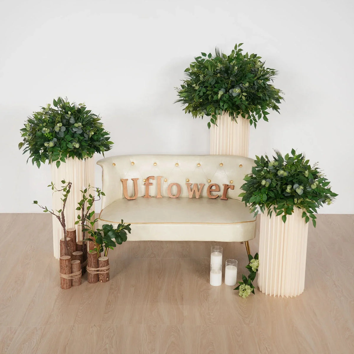 Uflower Green Leaf Table Centerpiece Floral Ball Wedding Table Decoration MB80066 - Uflower