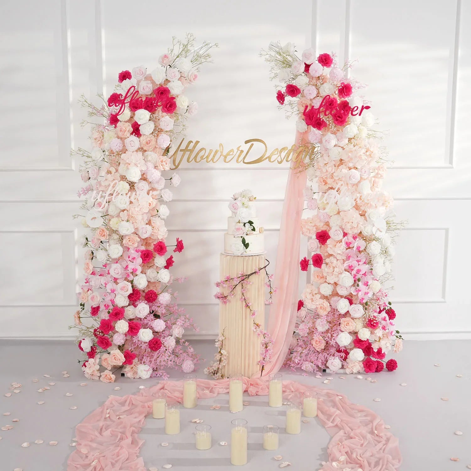 Uflower Pink White Floral Horn Arch Wedding Party Backdrop Decor SET80103-01 - Uflower