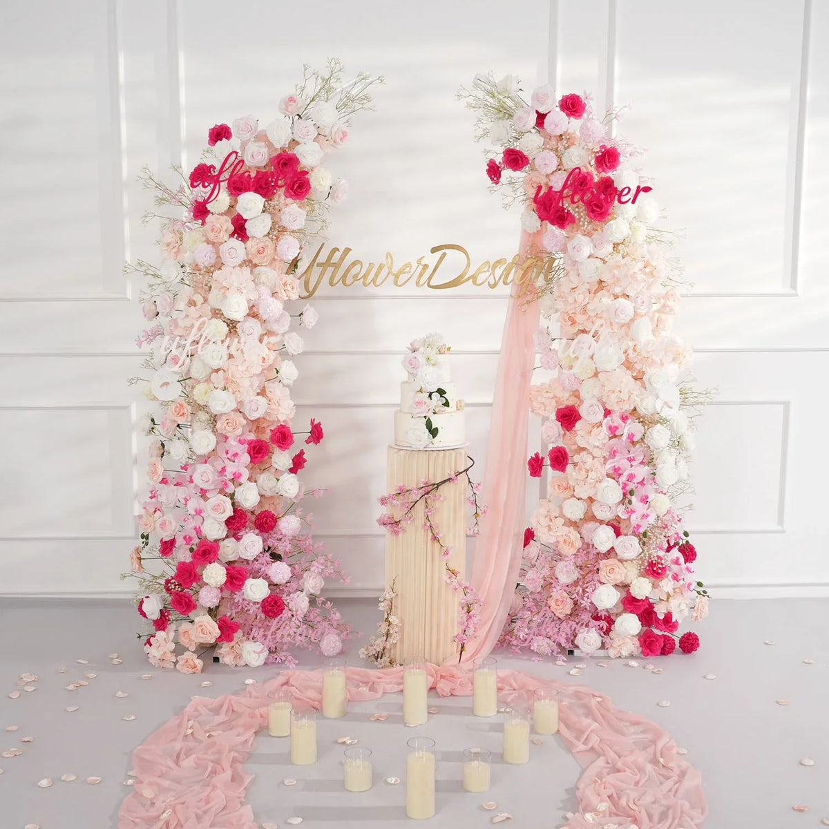 Uflower Pink White Floral Horn Arch Wedding Party Backdrop Decor SET80103-01 - Uflower