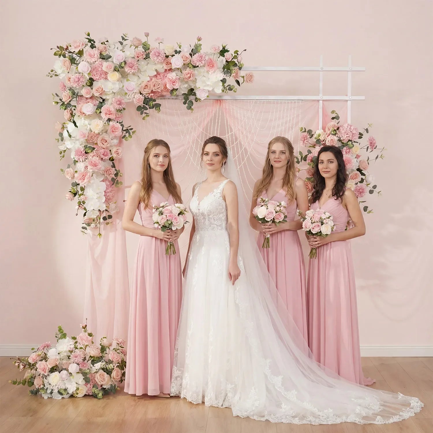 Uflower Wedding Backdrop Pink Rose Green Leaf Floral Arrangement SET80128 - Uflower