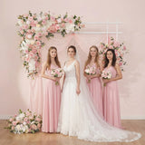 Uflower Wedding Backdrop Pink Rose Green Leaf Floral Arrangement SET80128 - Uflower