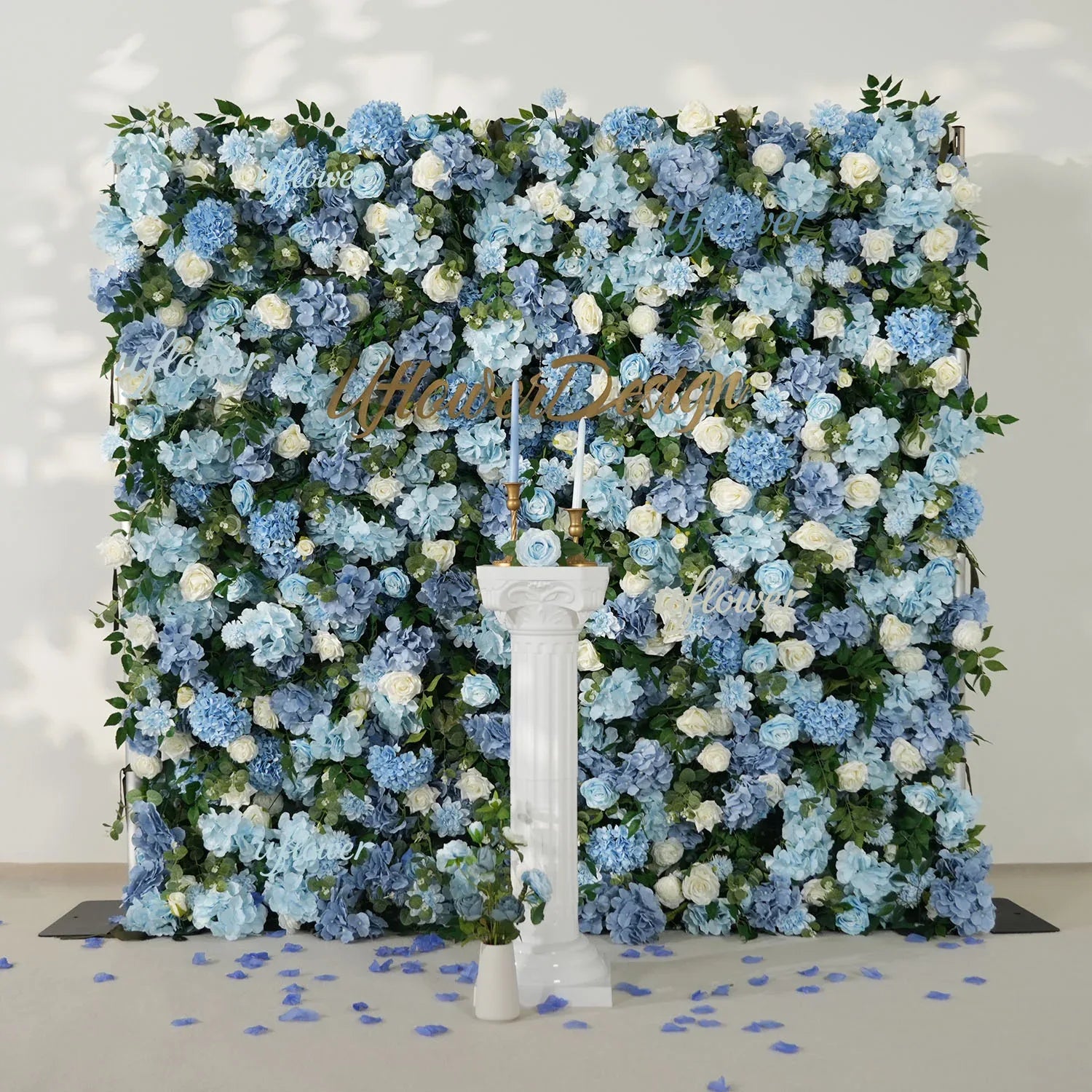 Uflower Blue White Flower Wall Floral Backdrop Wedding Party Proposal Decor SET80144 - Uflower