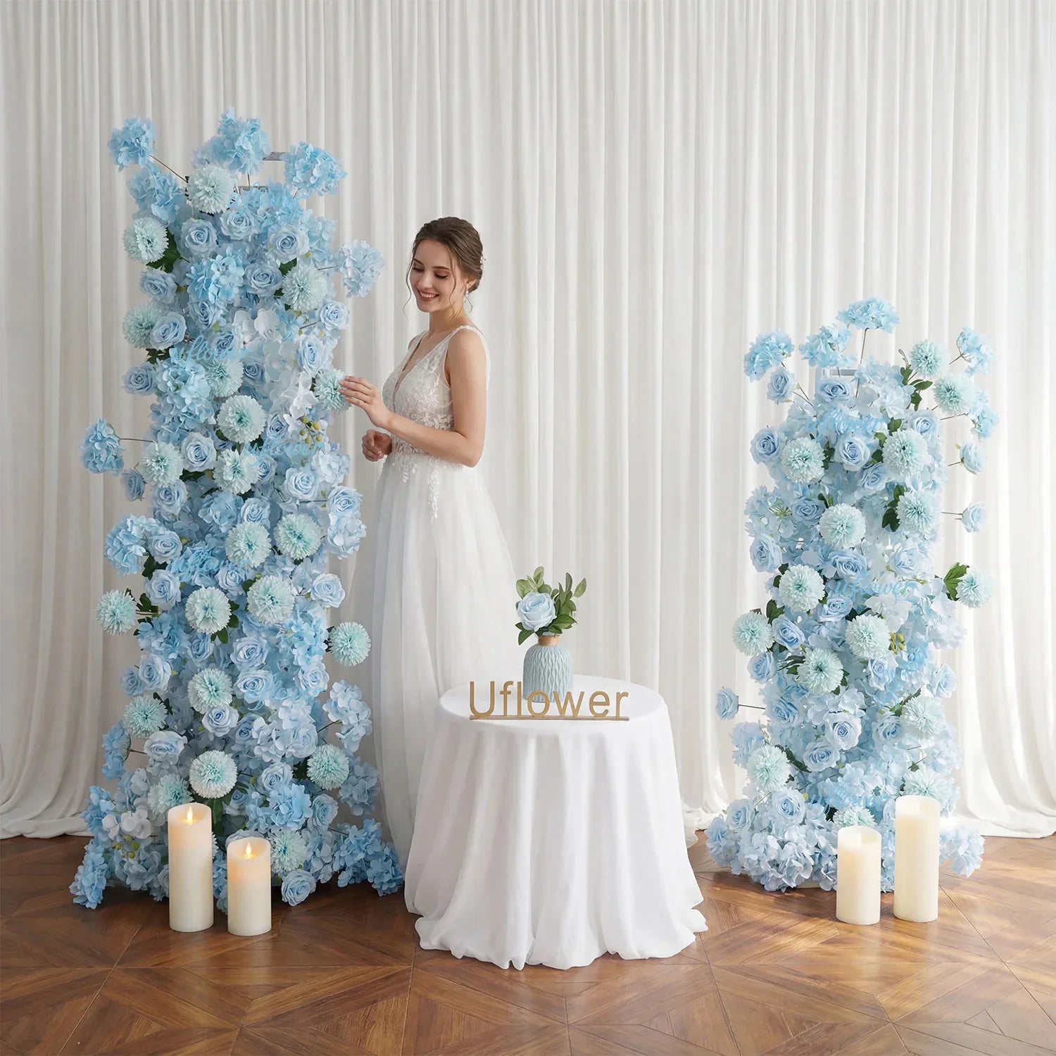 Uflower Blue Rose Orchid Pompoms Wedding Background Arch KT Board Decorative Flower SET80084 - Uflower