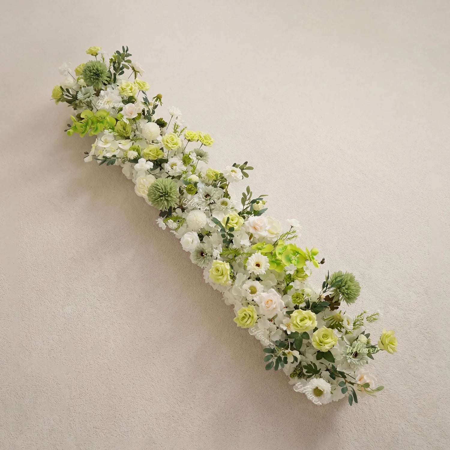 Uflower Cream White Green Floral Row Wedding & Party Table Runner Decor MC80307-01