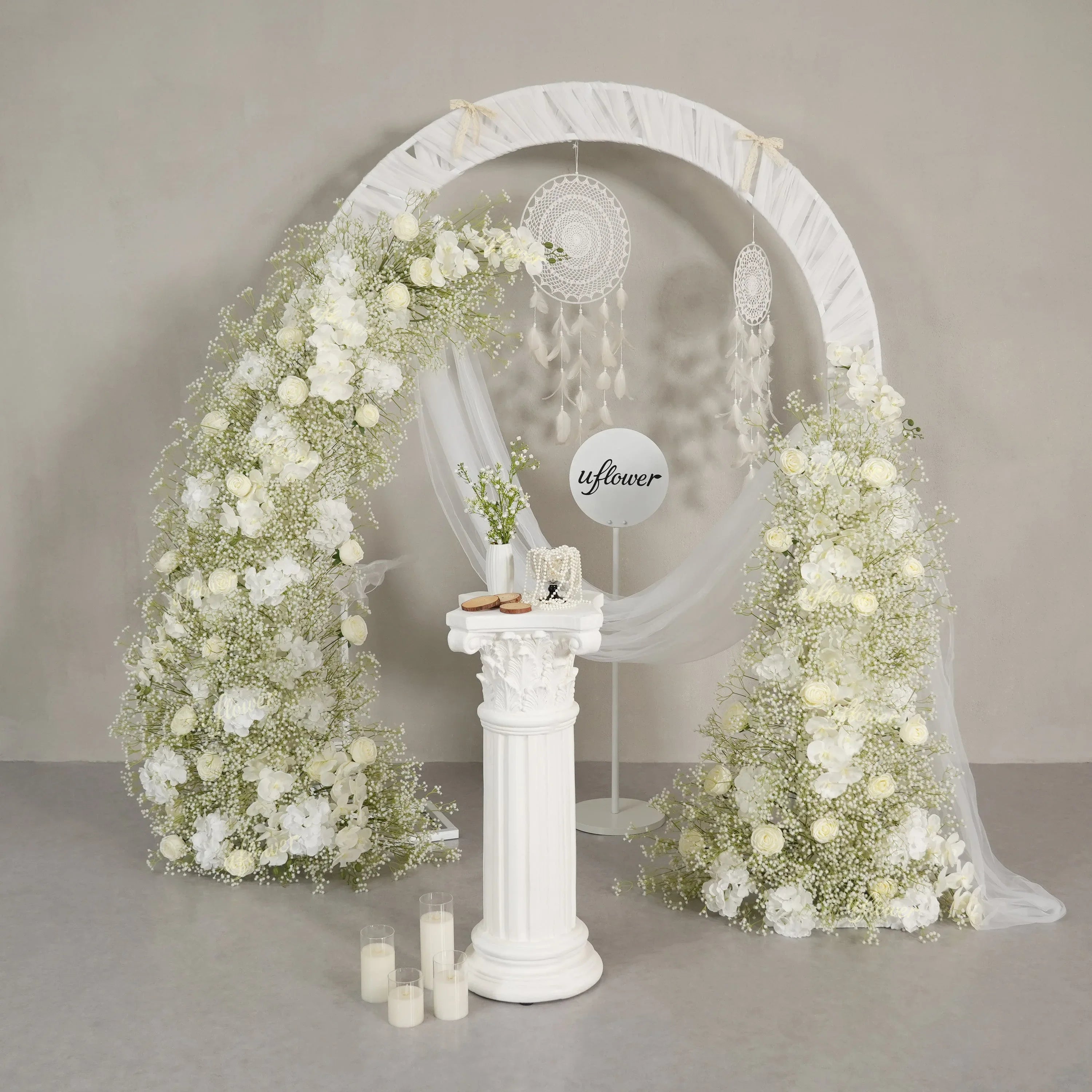 Uflower White Baby's Breath Horn Arch Wedding Party Backdrop Decor SET80211 - Uflower