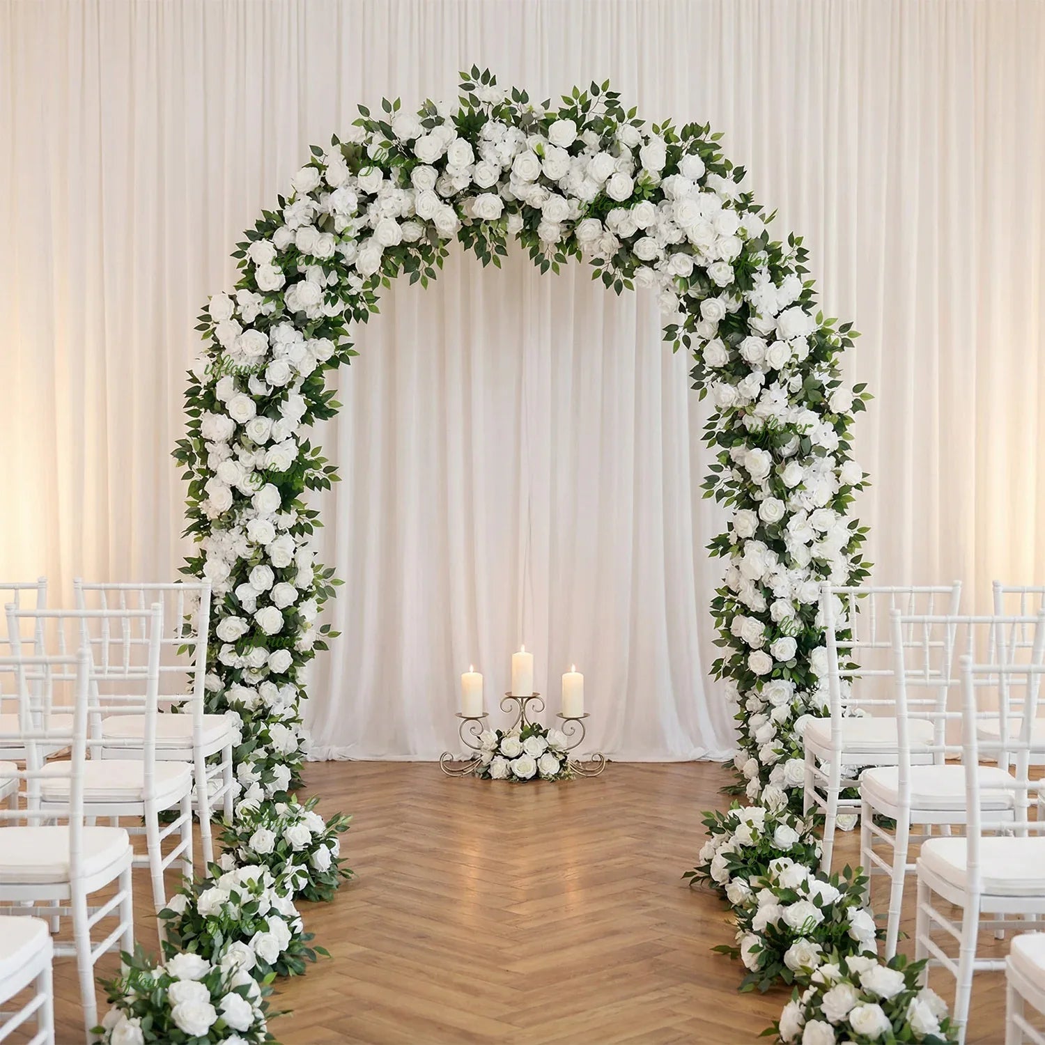 Uflower Green White Rose Willow Leaves Wedding Background Arch Decoration Flower Arrangement SET80086 - Uflower