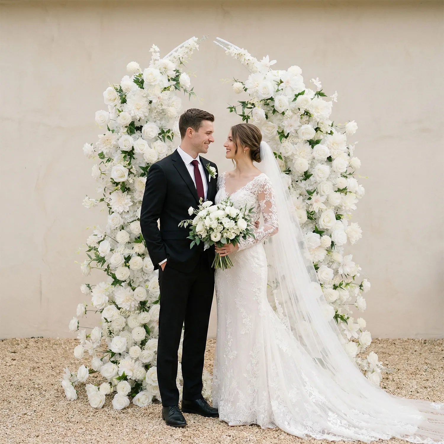 Uflower White Dahlia Floral Horn Arch Wedding Party Backdrop Decor SET80165-01