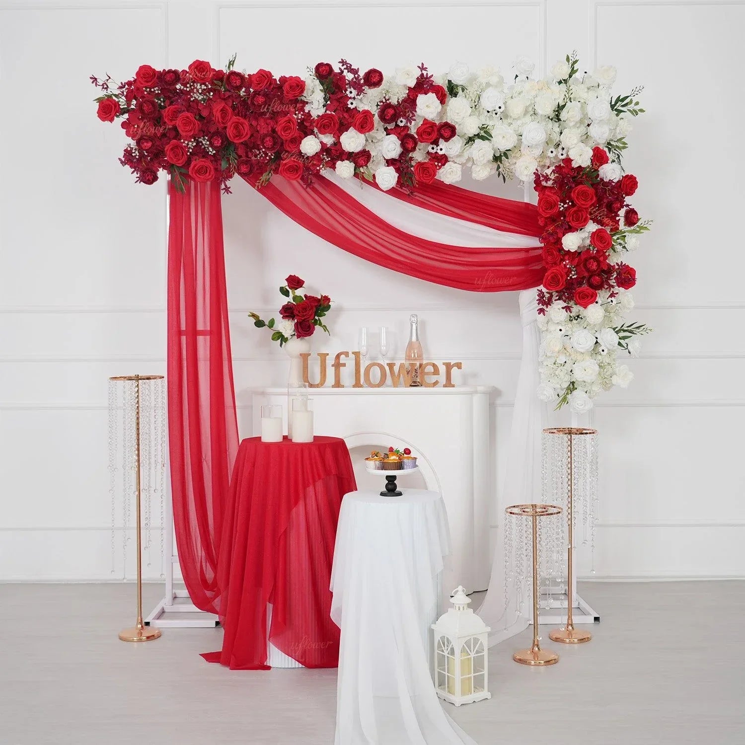 Uflower Artificial Red White Rose Flower Row Wedding KT Backdrop Decor SET80196 - Uflower