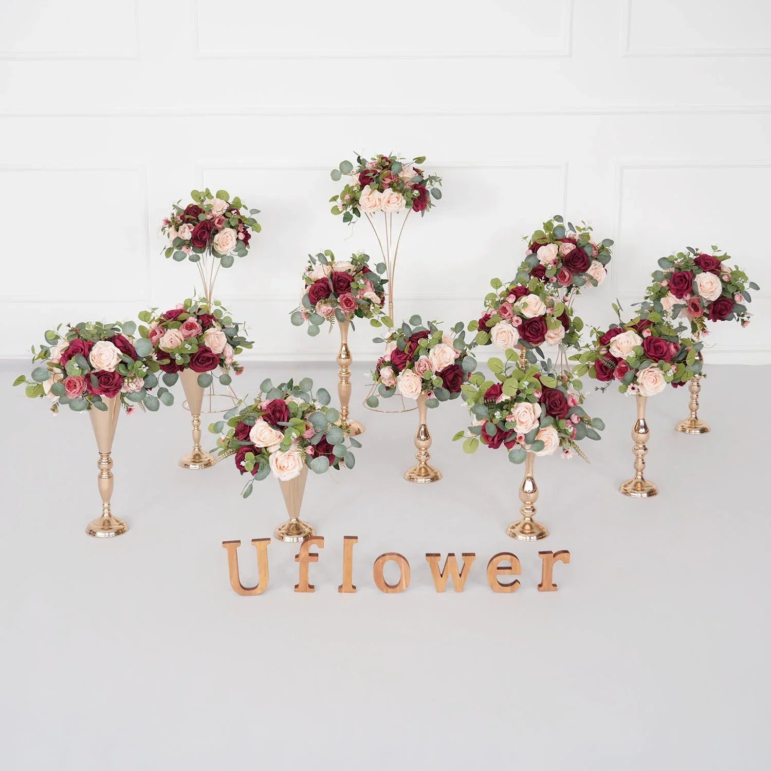 Uflower Red Rose Green Leaf Table Centerpieces Floral Ball Wedding Decoration MB80064-01 - Uflower