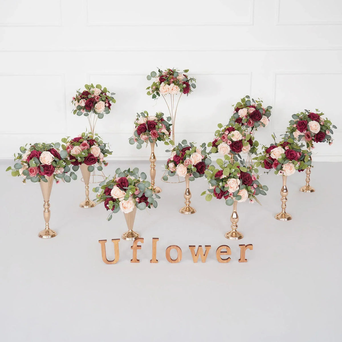 Uflower Red Rose Green Leaf Table Centerpieces Floral Ball Wedding Decoration MB80064-01 - Uflower
