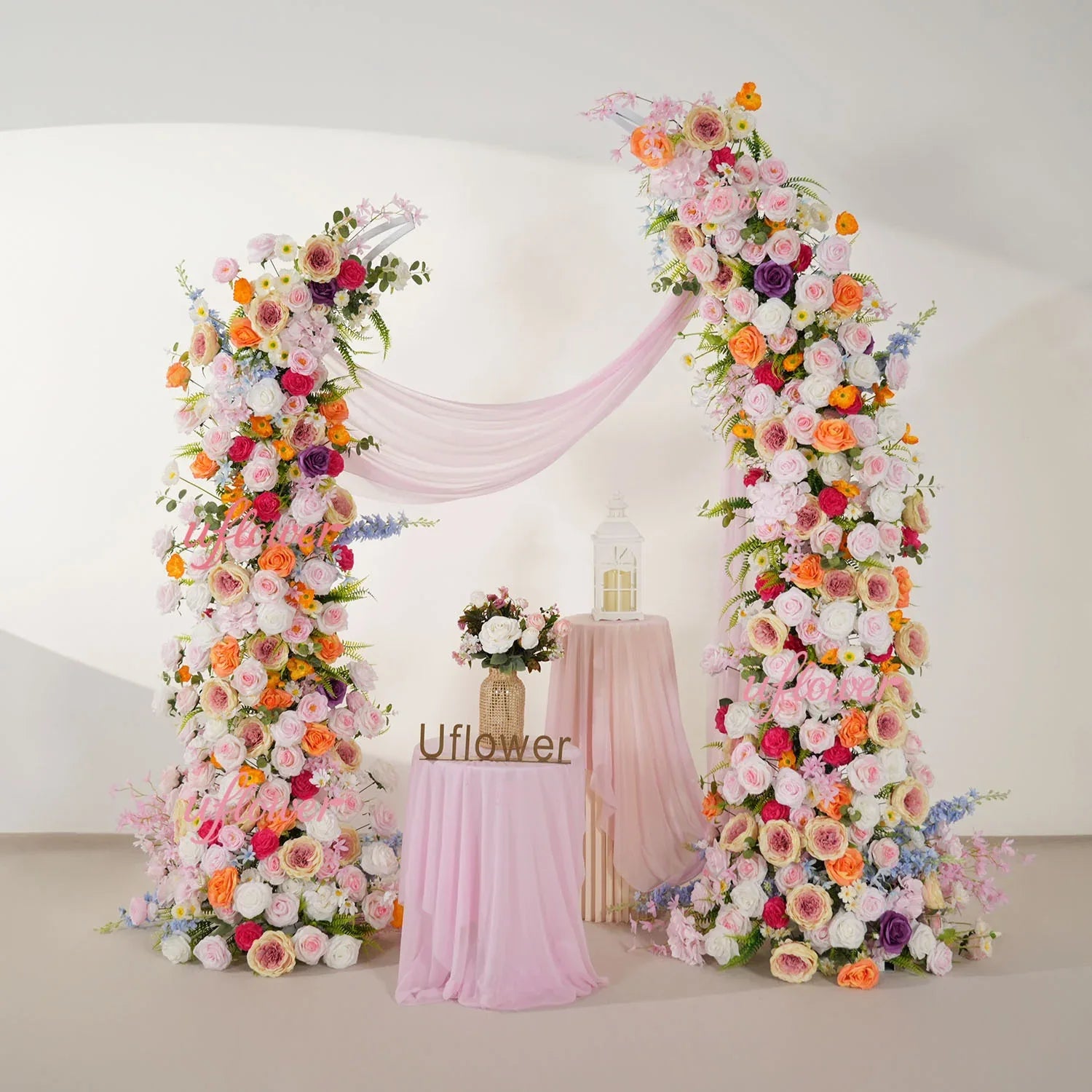 Uflower Colored Flower Row Wedding Backdrop Horn Arch Party Event Decor Props SET80133 - Uflower