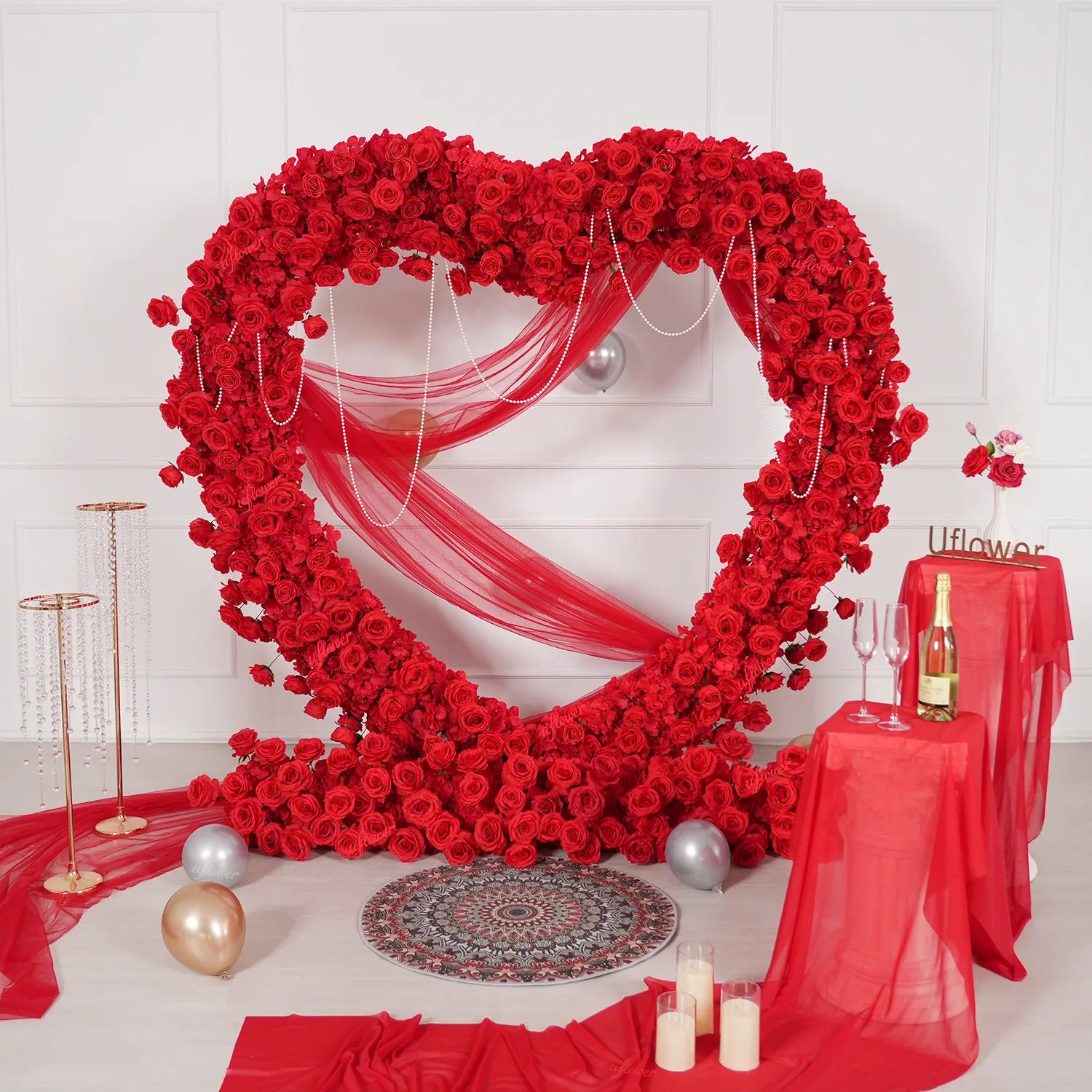 Uflower Red Rose Wedding Arch Heart Arch Decor SET80237