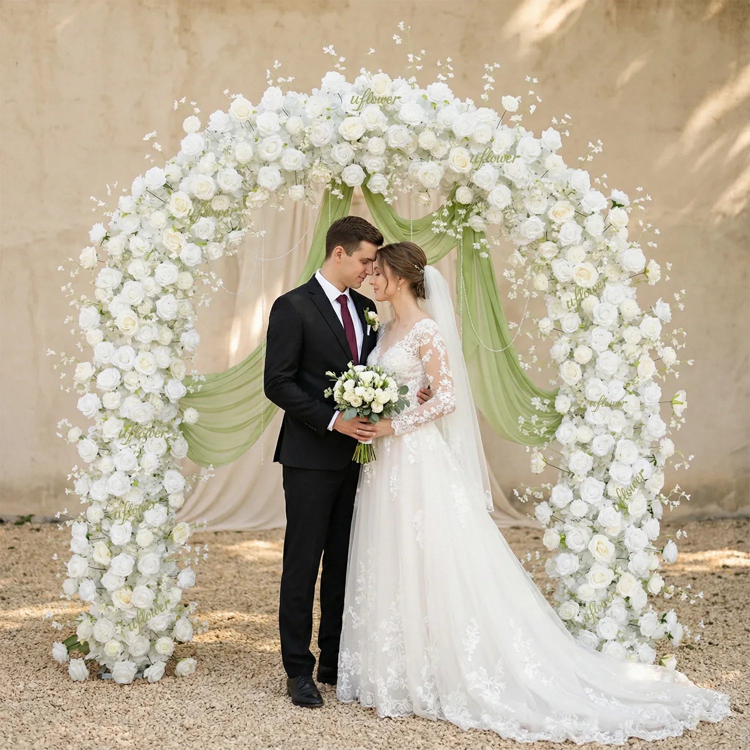Uflower White Rose Floral Door Arch Wedding Party Backdrop Decoration SET80124 - Uflower