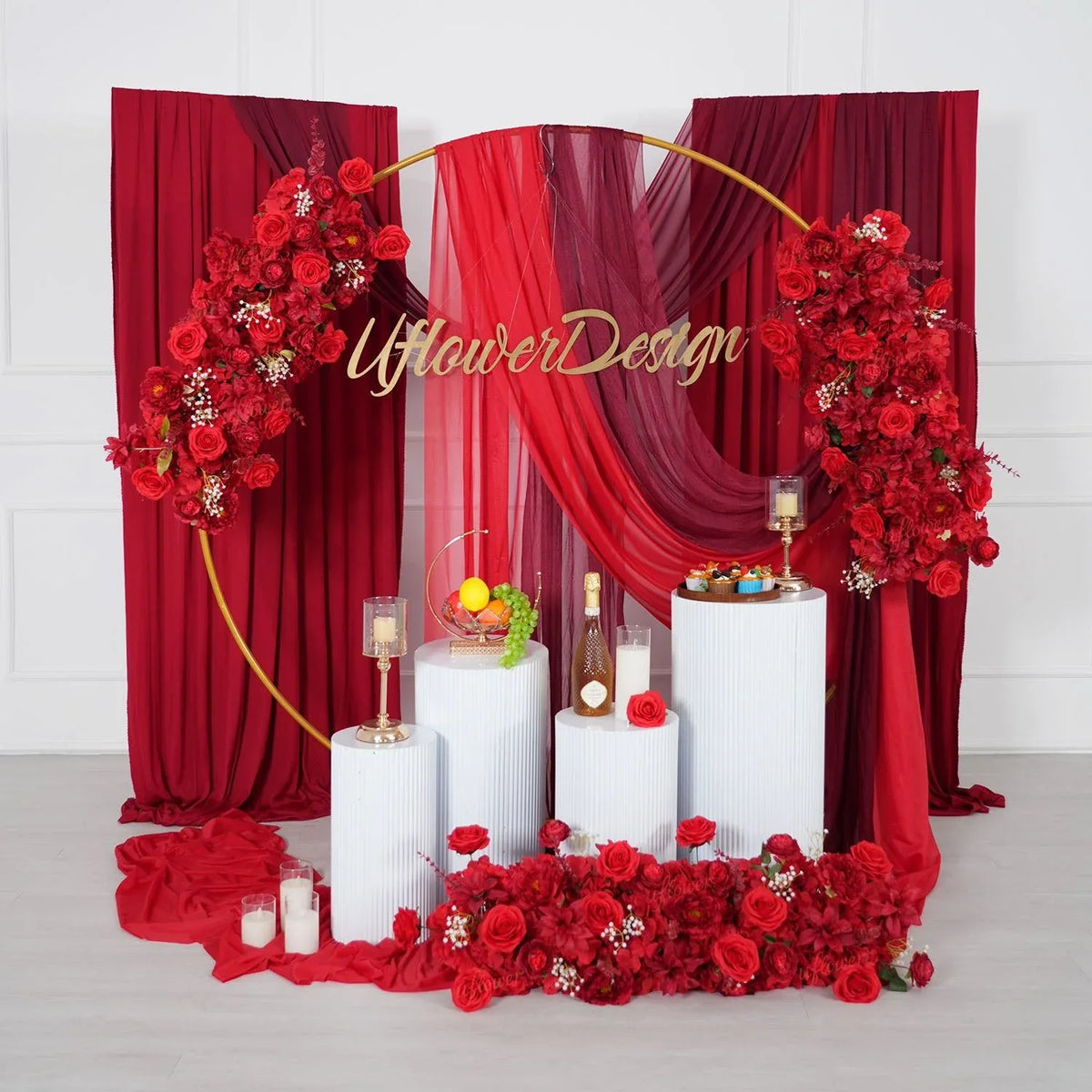 Uflower Artificial Red Wedding KT Backdrop Flower Row Decor SET80171 - Uflower