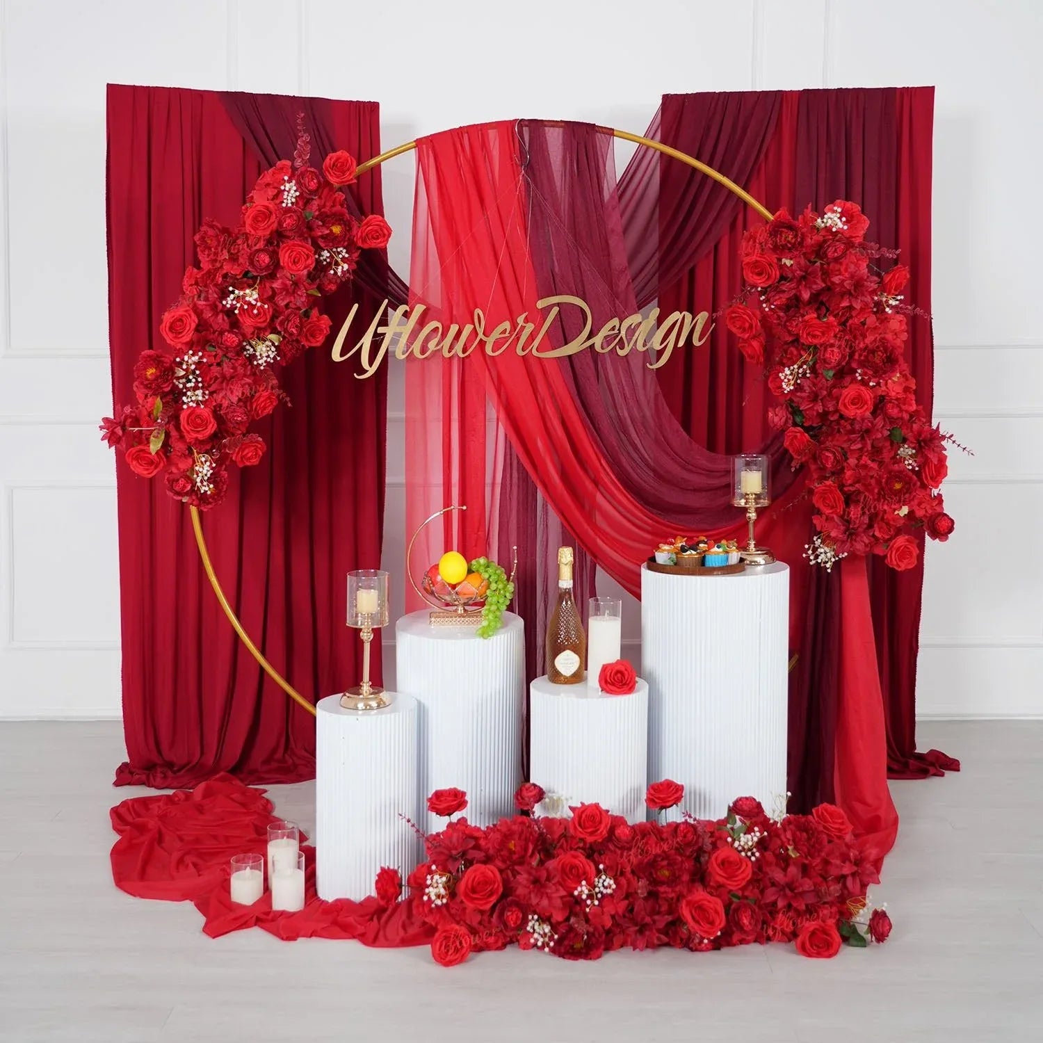 Uflower Artificial Red Wedding KT Backdrop Flower Row Decor SET80171 - Uflower