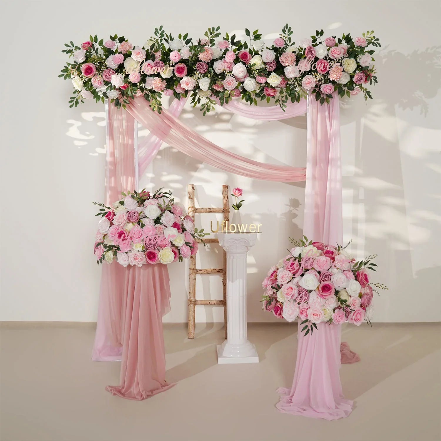 Artificial Pink Rose Flower Arrangement Wedding Backdrop Decor Props SET80142 - Uflower