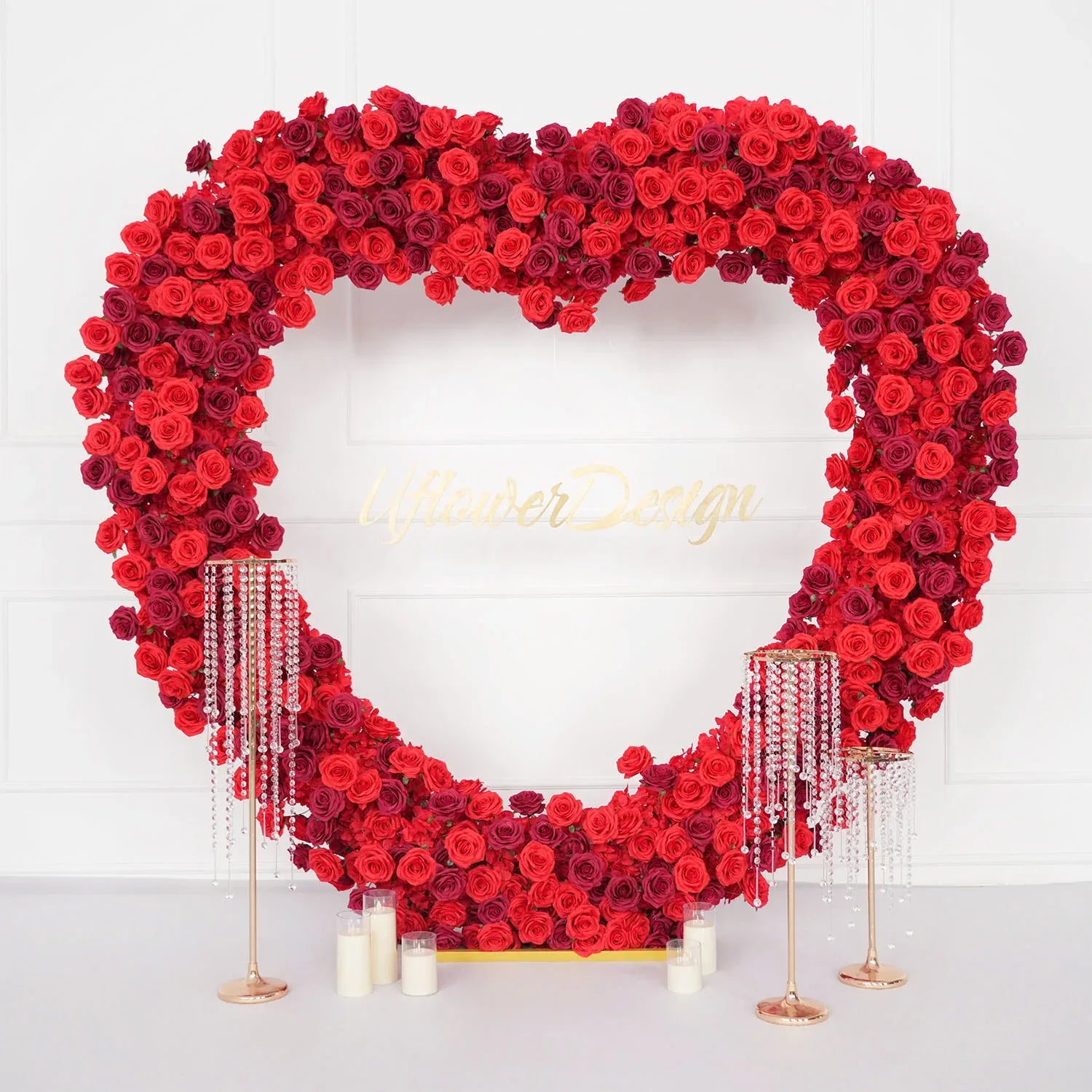 Uflower Luxury Red Rose Floral Arrangement Cloth Base Heart-Shaped Arch Props MC80130-01 - Uflower