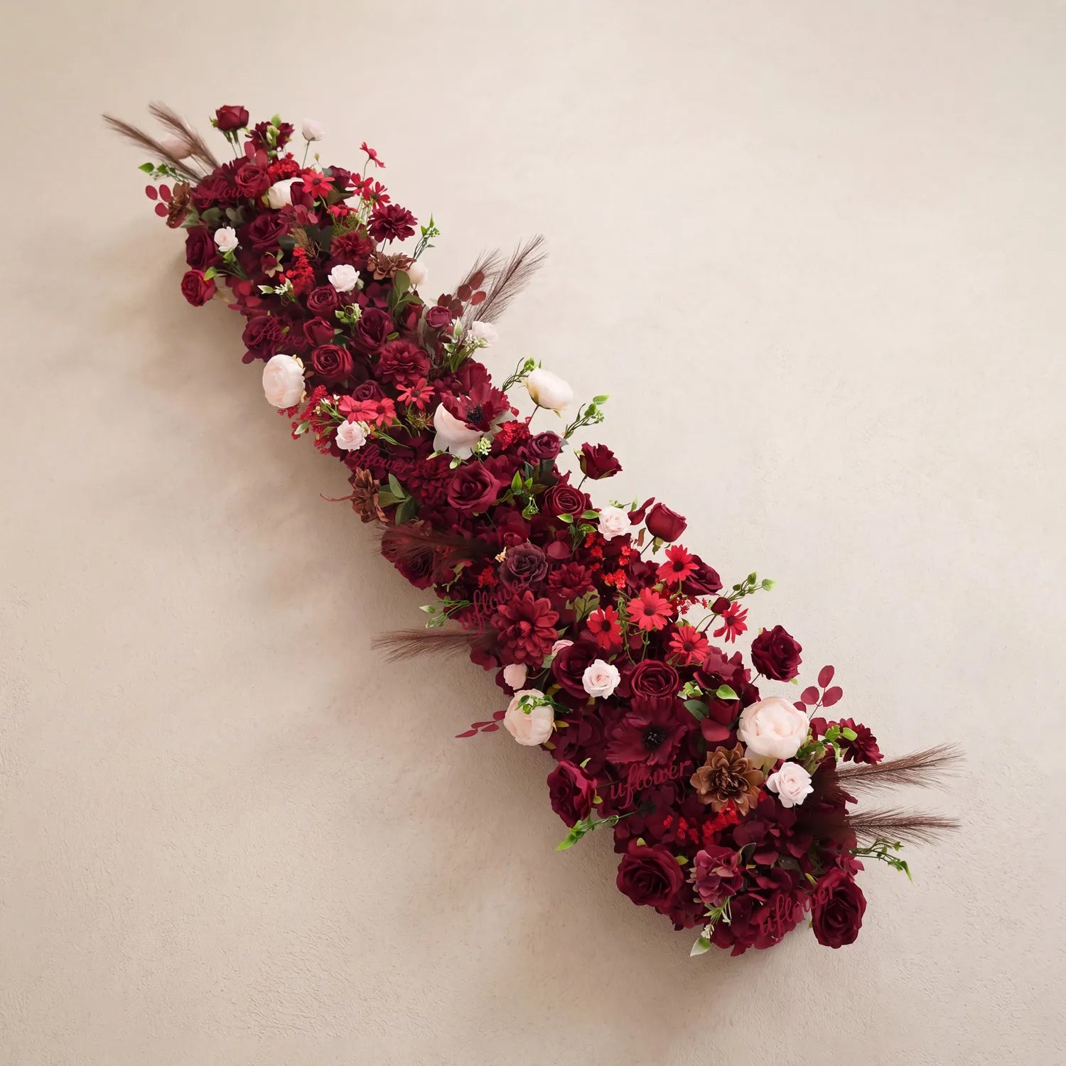 Uflower Luxury Burgundy Floral Row Wedding & Event Backdrop MC80308-01