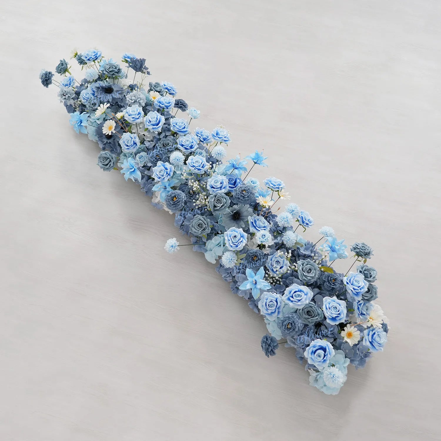 Uflower Blue Table Runner Sofa Floral Wedding Backdrop Decor MC80227-01