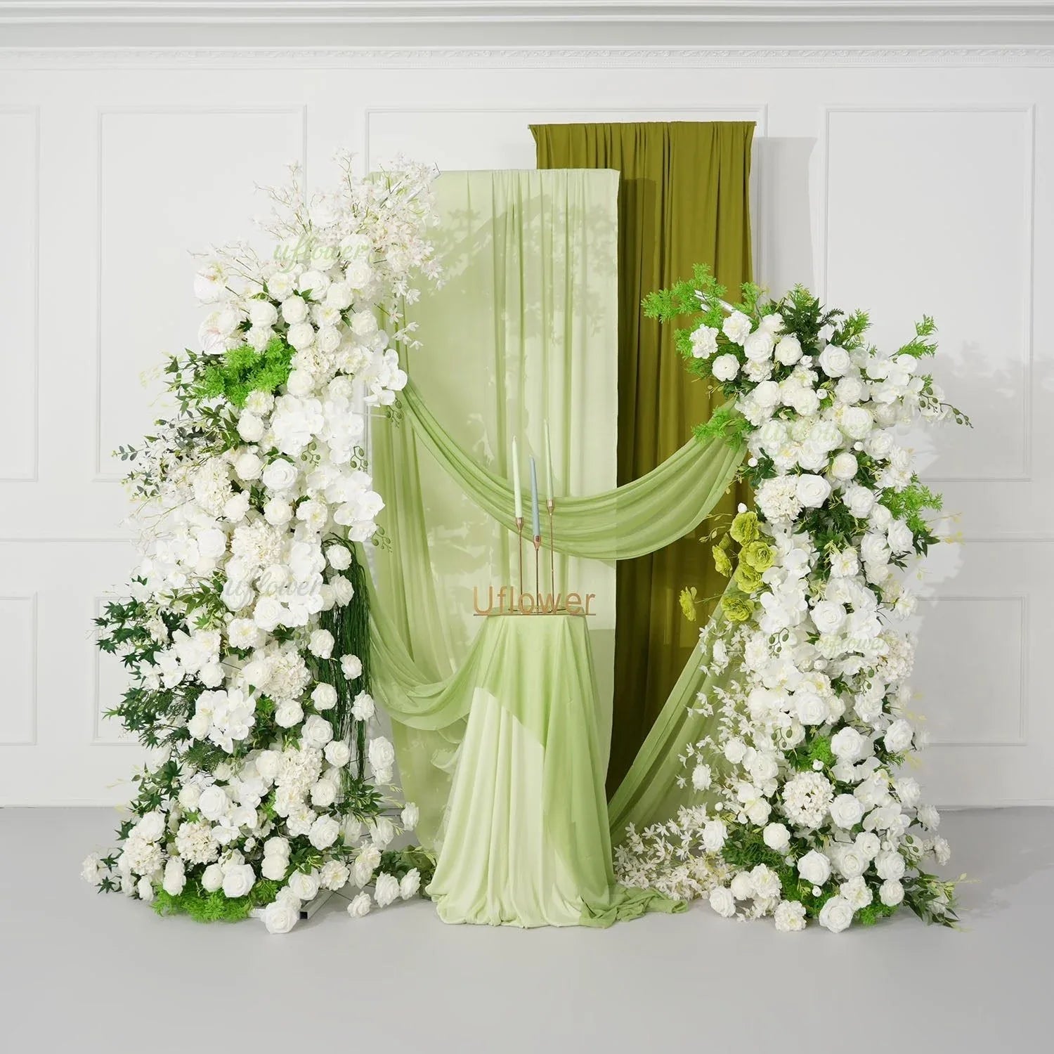 Uflower White Floral Greenery Horn Arch Wedding Party Backdrop Decor SET80159 - Uflower