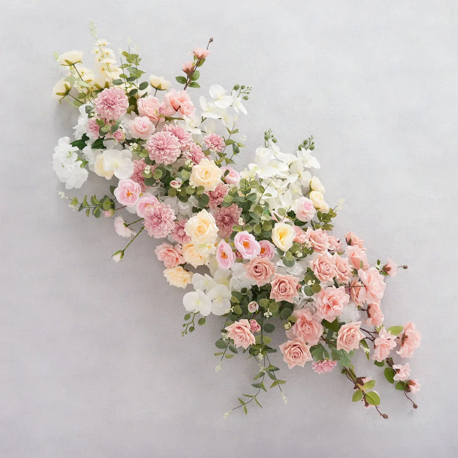 Uflower Artificial Pink Rose Green Leaf Flower Row Wedding KT Backdrop Decor MC80121-01 - Uflower