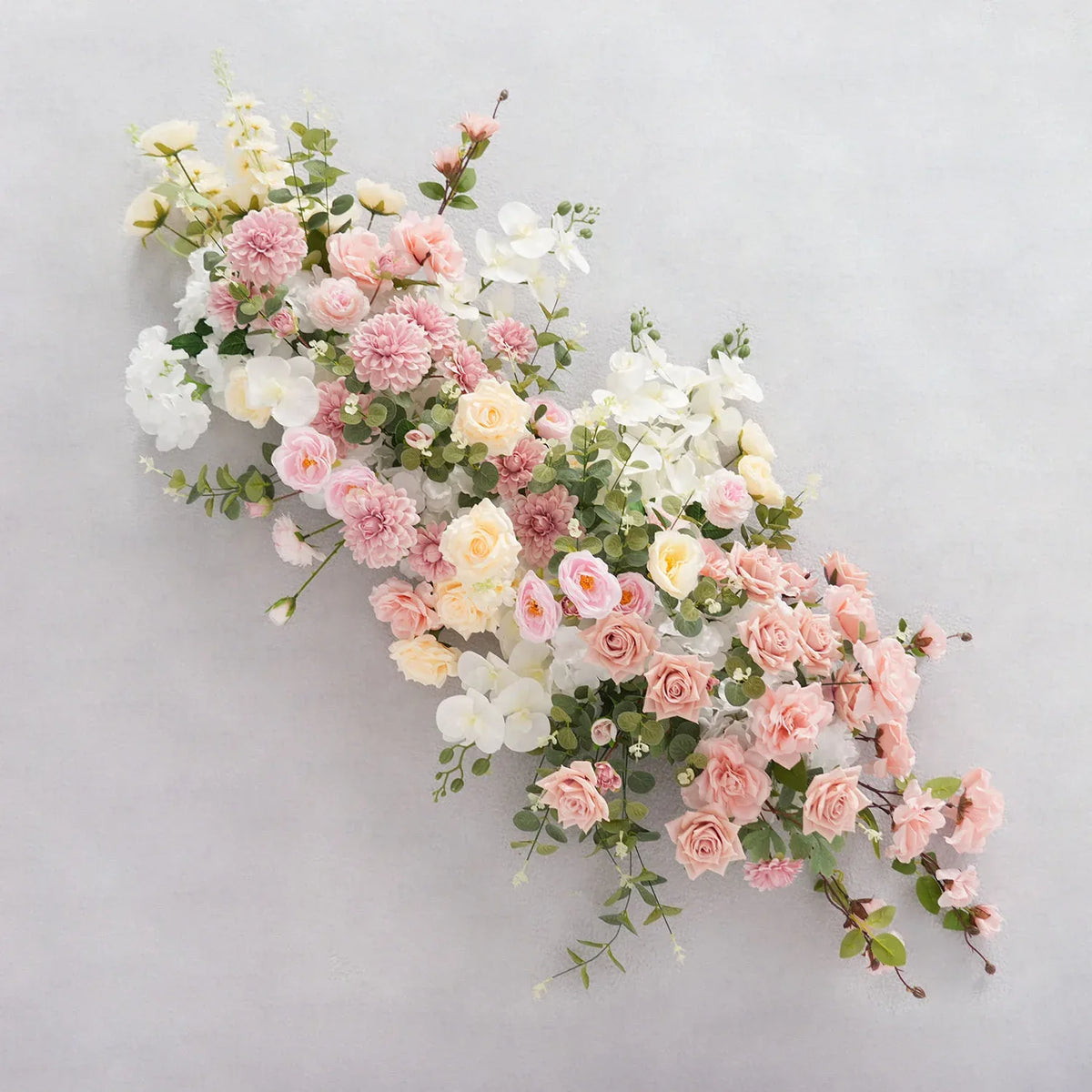 Uflower Artificial Pink Rose Green Leaf Flower Row Wedding KT Backdrop Decor MC80121-01 - Uflower